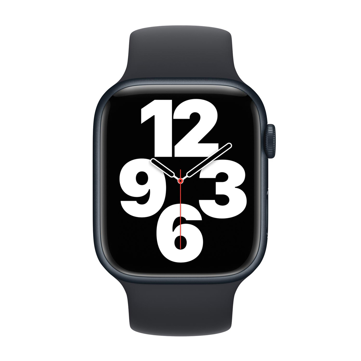 Uno smartwatch scuro con quadrante grande che mostra i numeri 12, 3, 6 e 9.