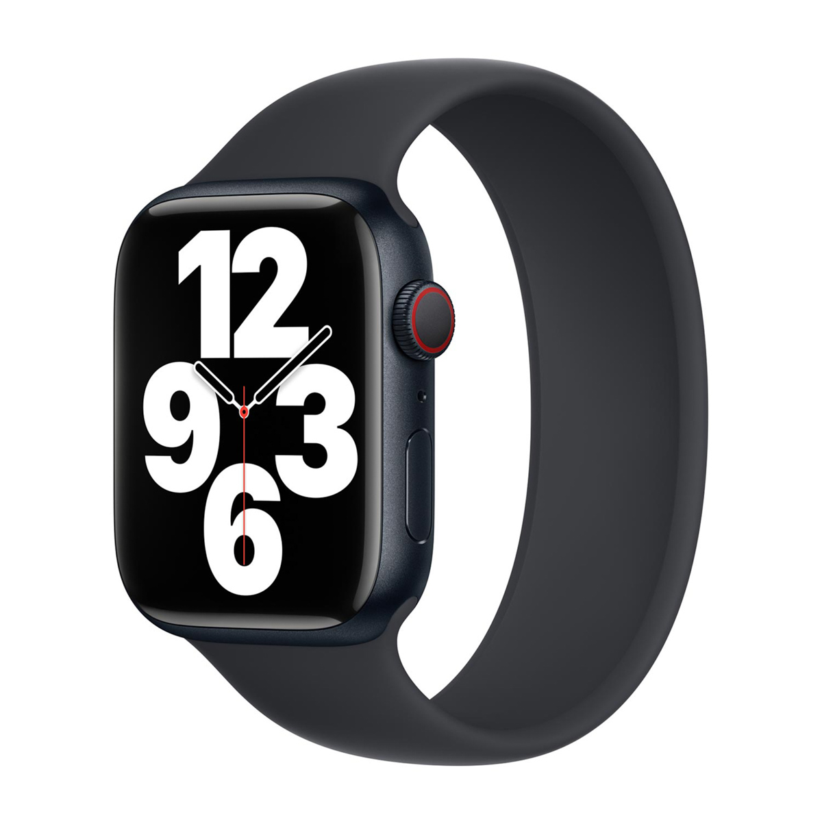 Cinturino smartwatch grigio scuro con quadrante digitale. Numeri bianchi su display nero.