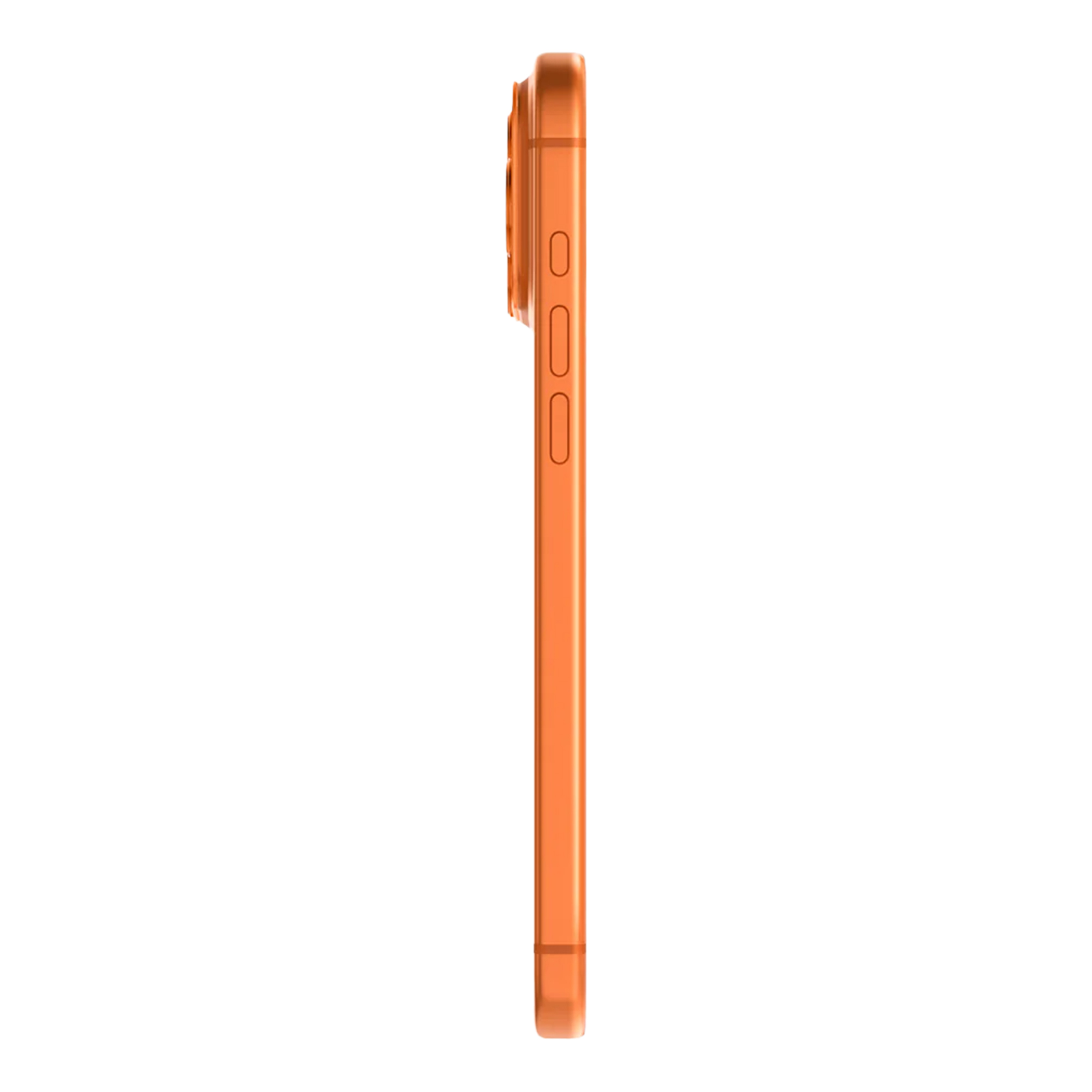 Oranje smartphone in profiel tegen witte achtergrond.