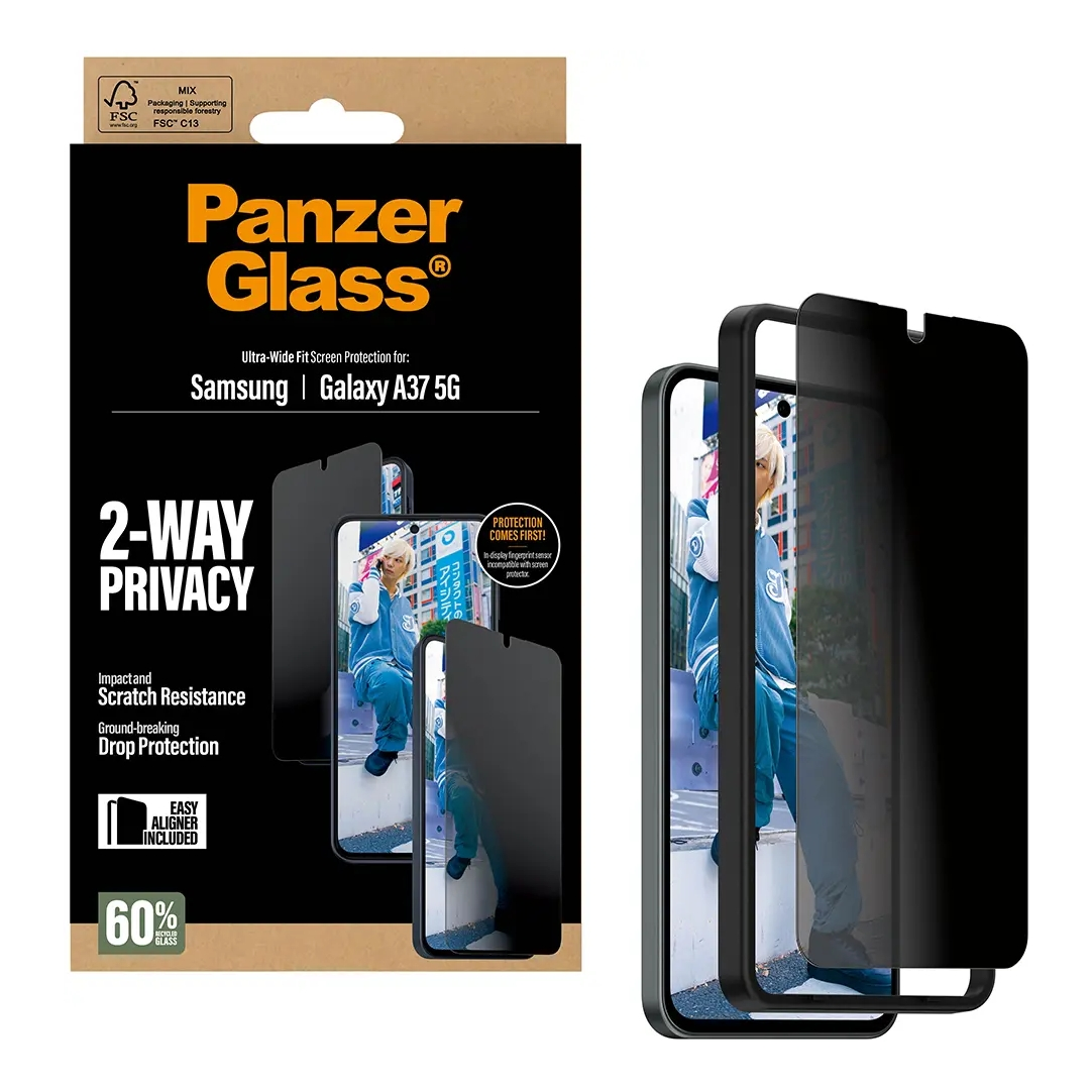 Verpakking Panzer Glass screenprotector voor Samsung Galaxy A37 5G.