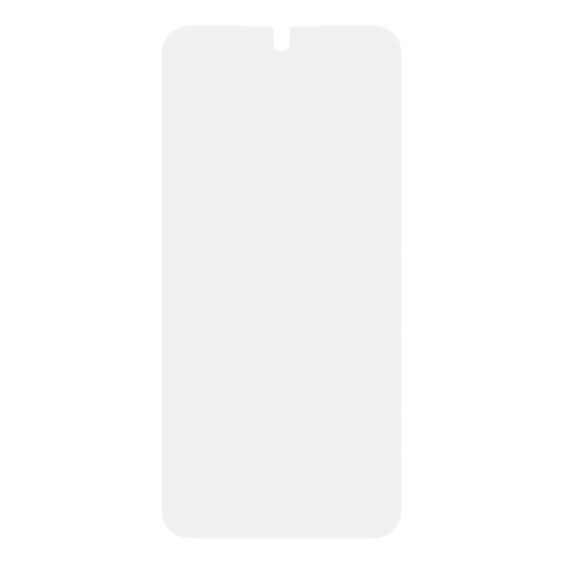 Un protecteur d'écran de smartphone blanc avec coins arrondis et encoche en haut.