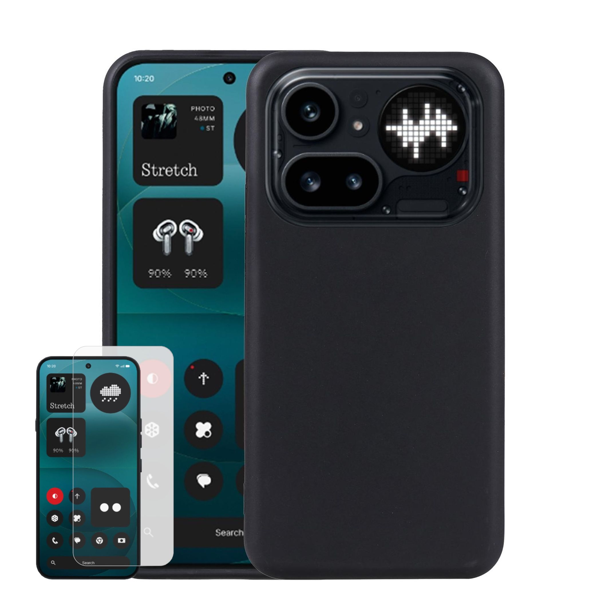 Schwarzes Smartphone mit einem Muster aus weißen Lichtern auf der Rückseite.