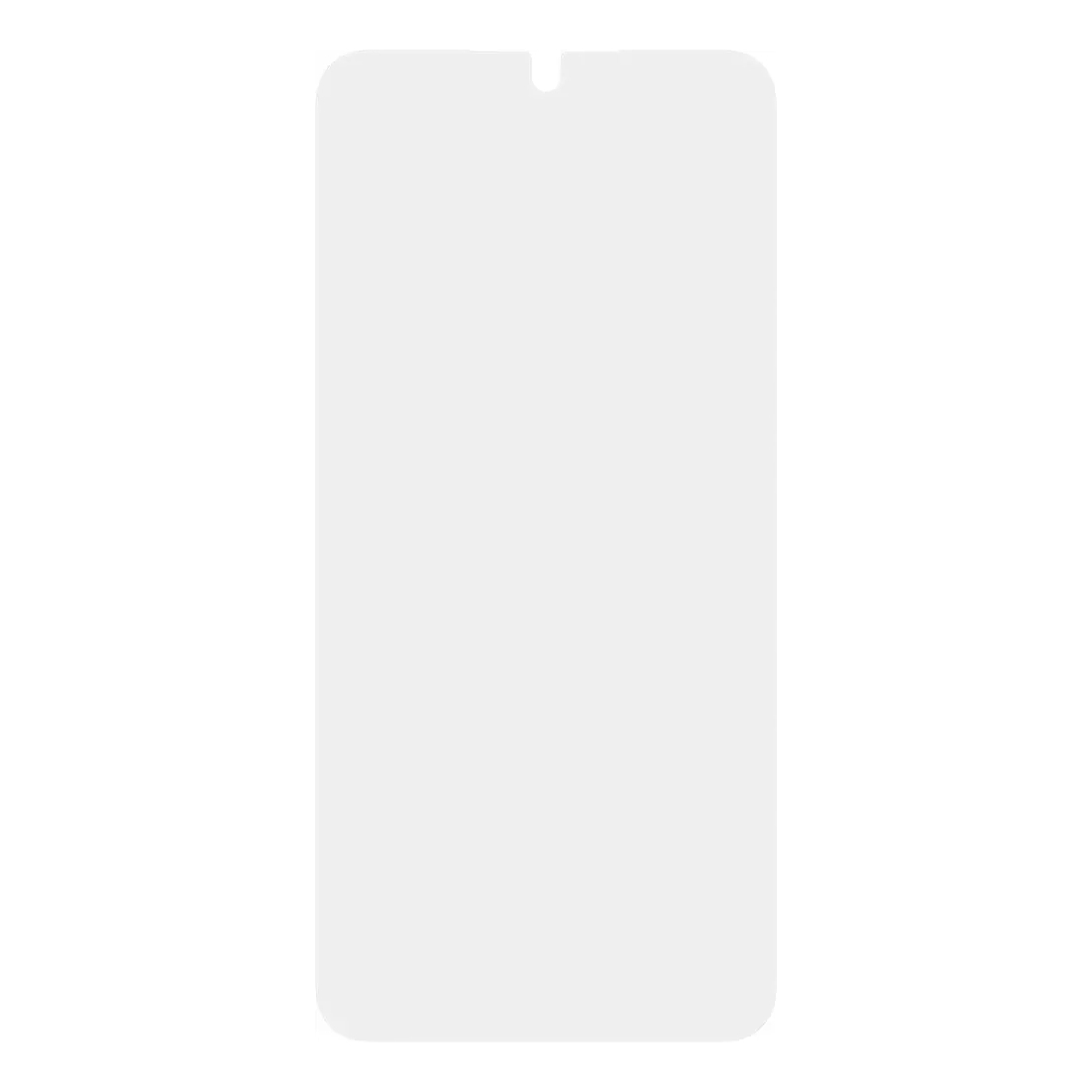 Een witte schermprotector voor een smartphone, met de inkeping aan de bovenkant.