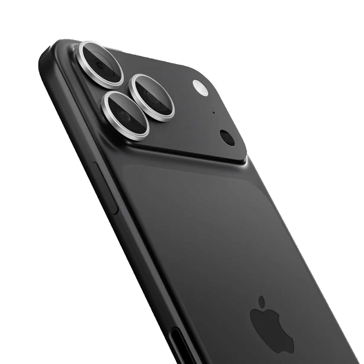 Black smartphone with three rear cameras and an Apple logo.