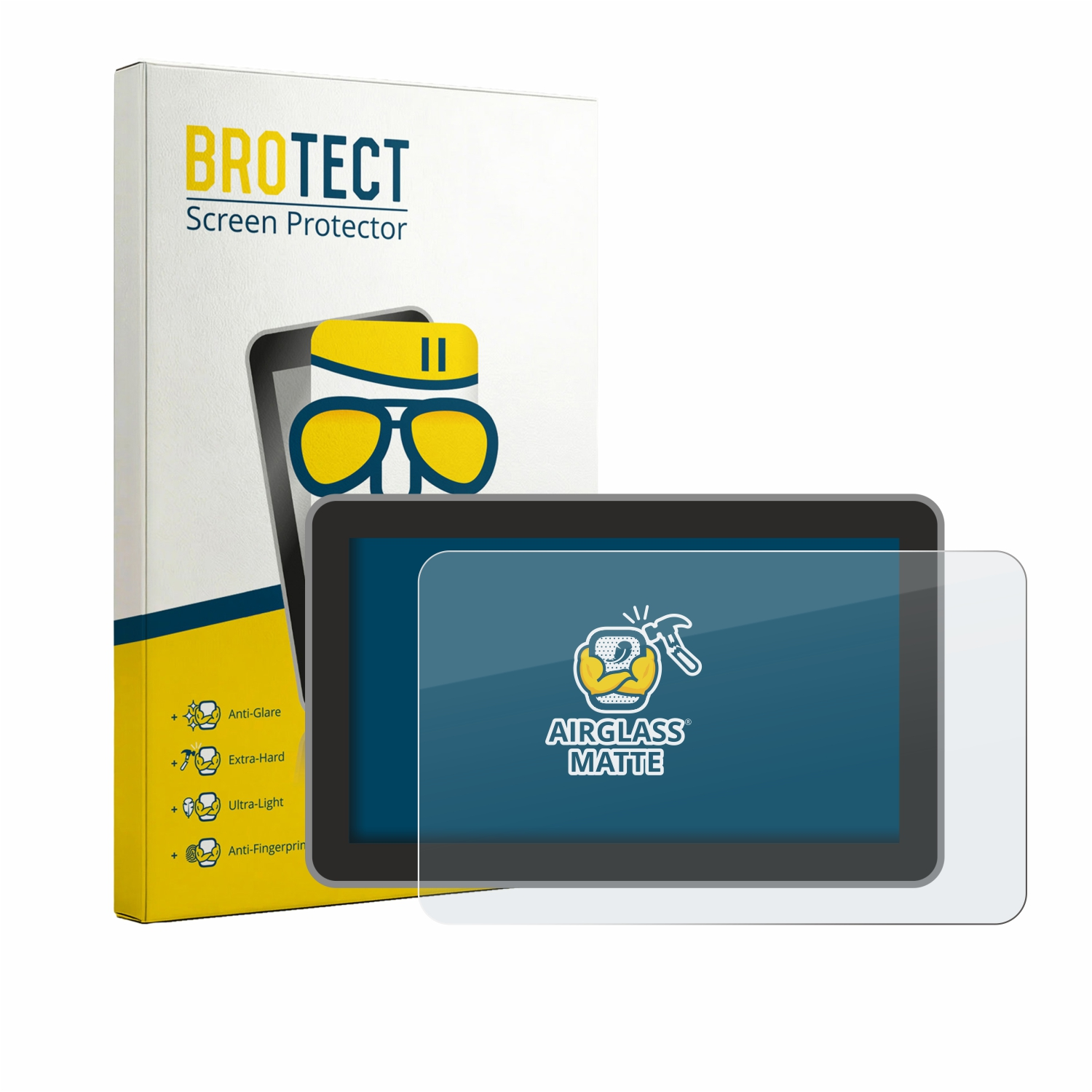 BROTECT Displayschutzfolie mit Tablet-Abbildung und Eigenschaften wie Anti-Glare.