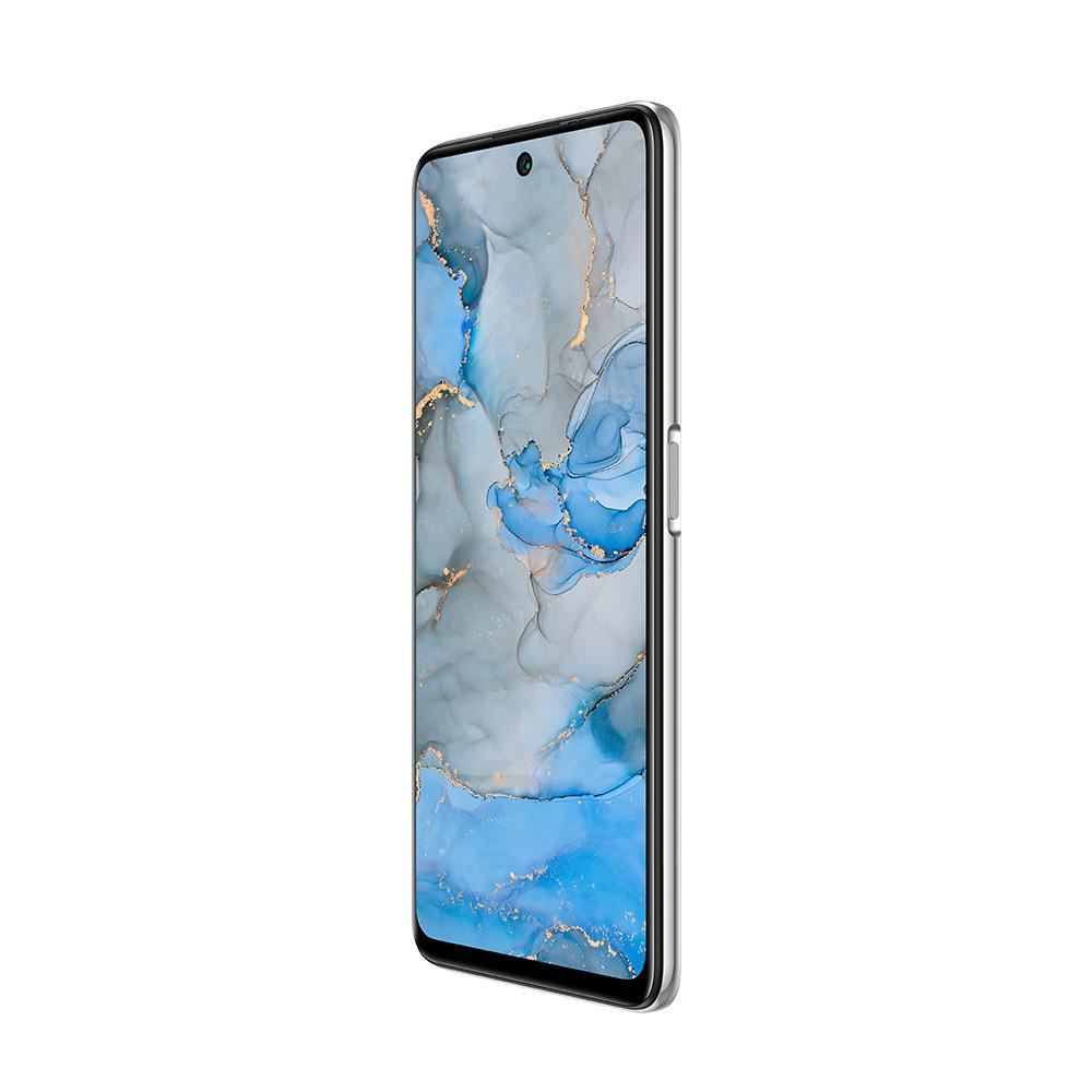 Ekranında soyut mavi ve altın rengi duvar kağıdı olan bir akıllı telefon.