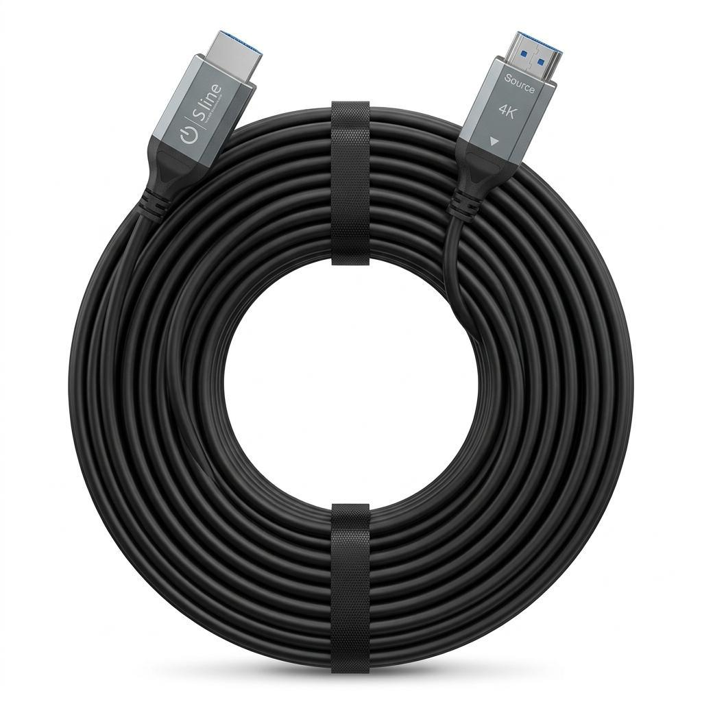 'S line' ve '4K' etiketli, sarılmış siyah USB-C - HDMI kablosu.