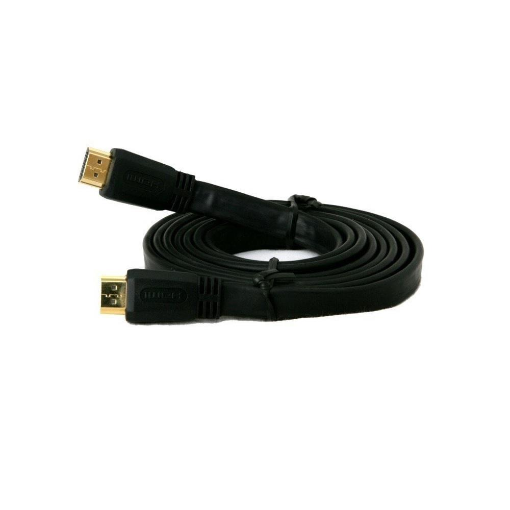 Altın konektörlü siyah HDMI kablosu, beyaz zeminde rulo yapılmış.