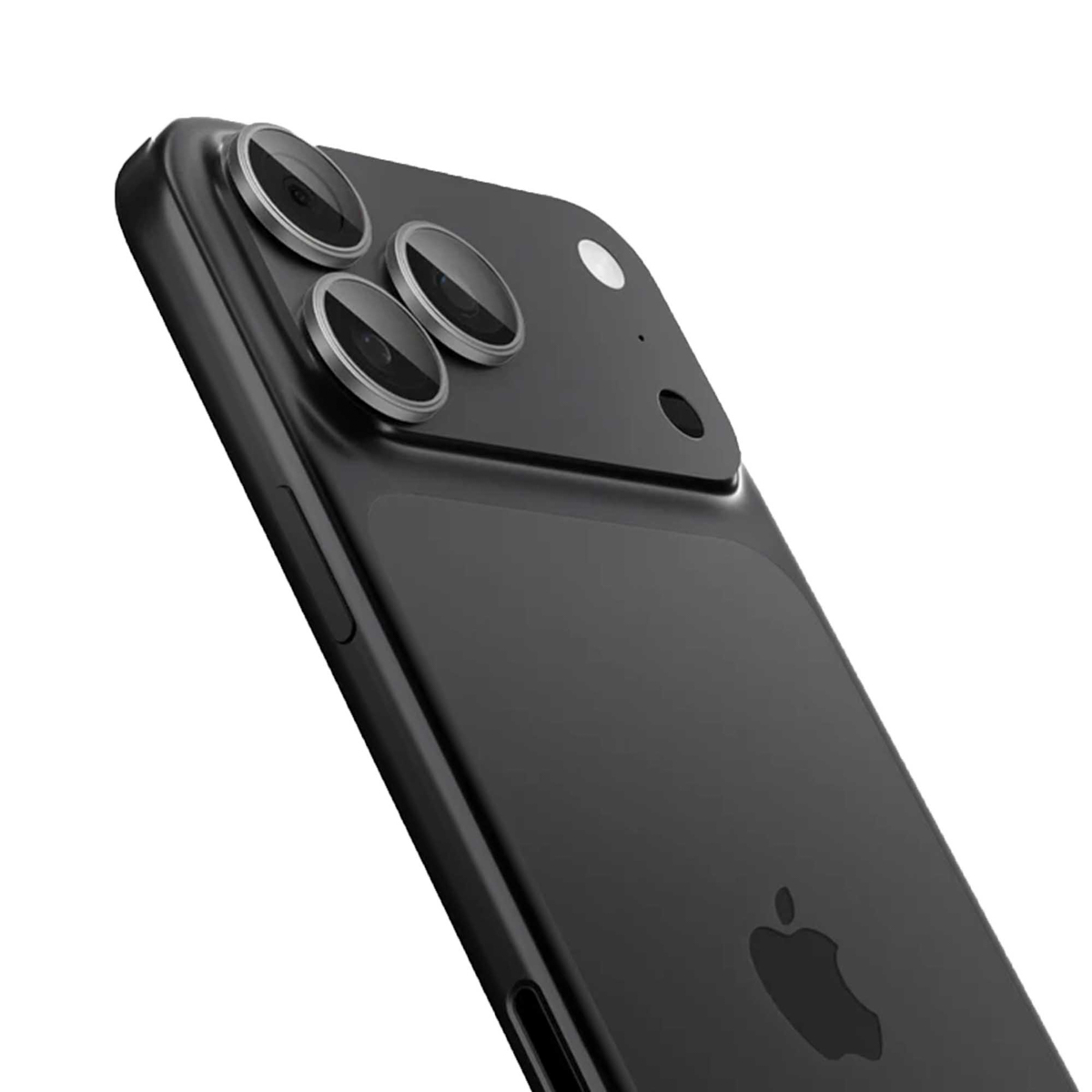 Zwarte iPhone met drie camera's op witte achtergrond.