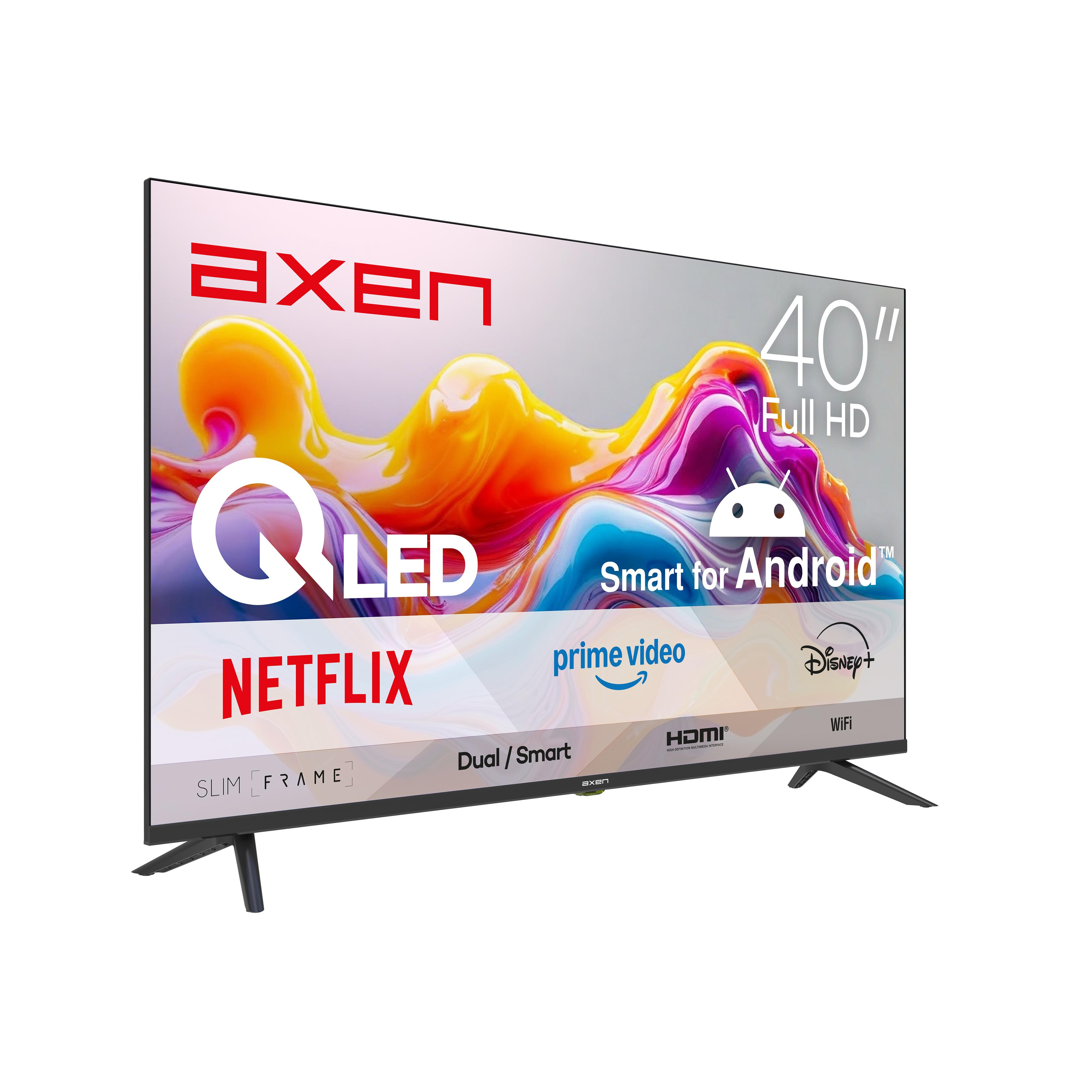 Netflix, Prime Video, Disney+ gibi uygulamalara sahip 40 inç QLED Android akıllı TV.