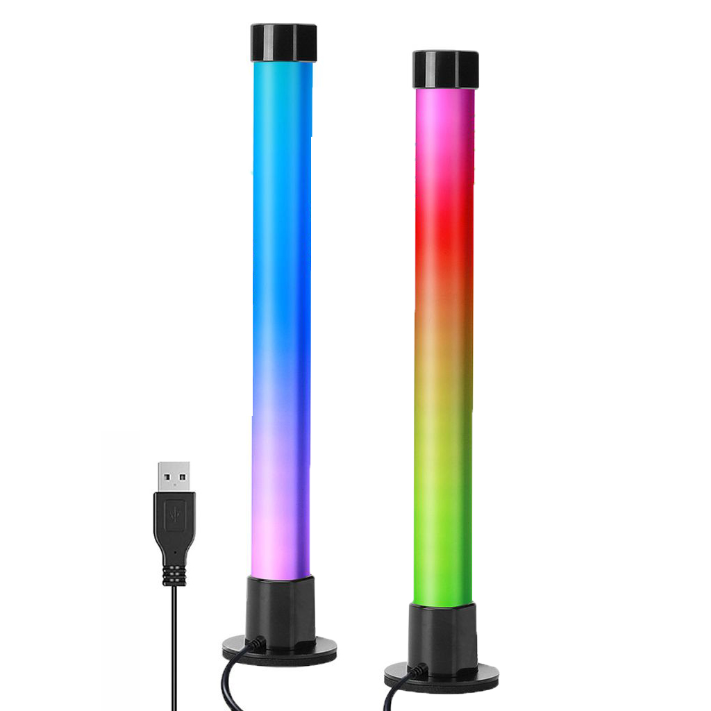 Zwei USB-Leuchten mit Farbverlauf: blau/lila und rot/grün/gelb.