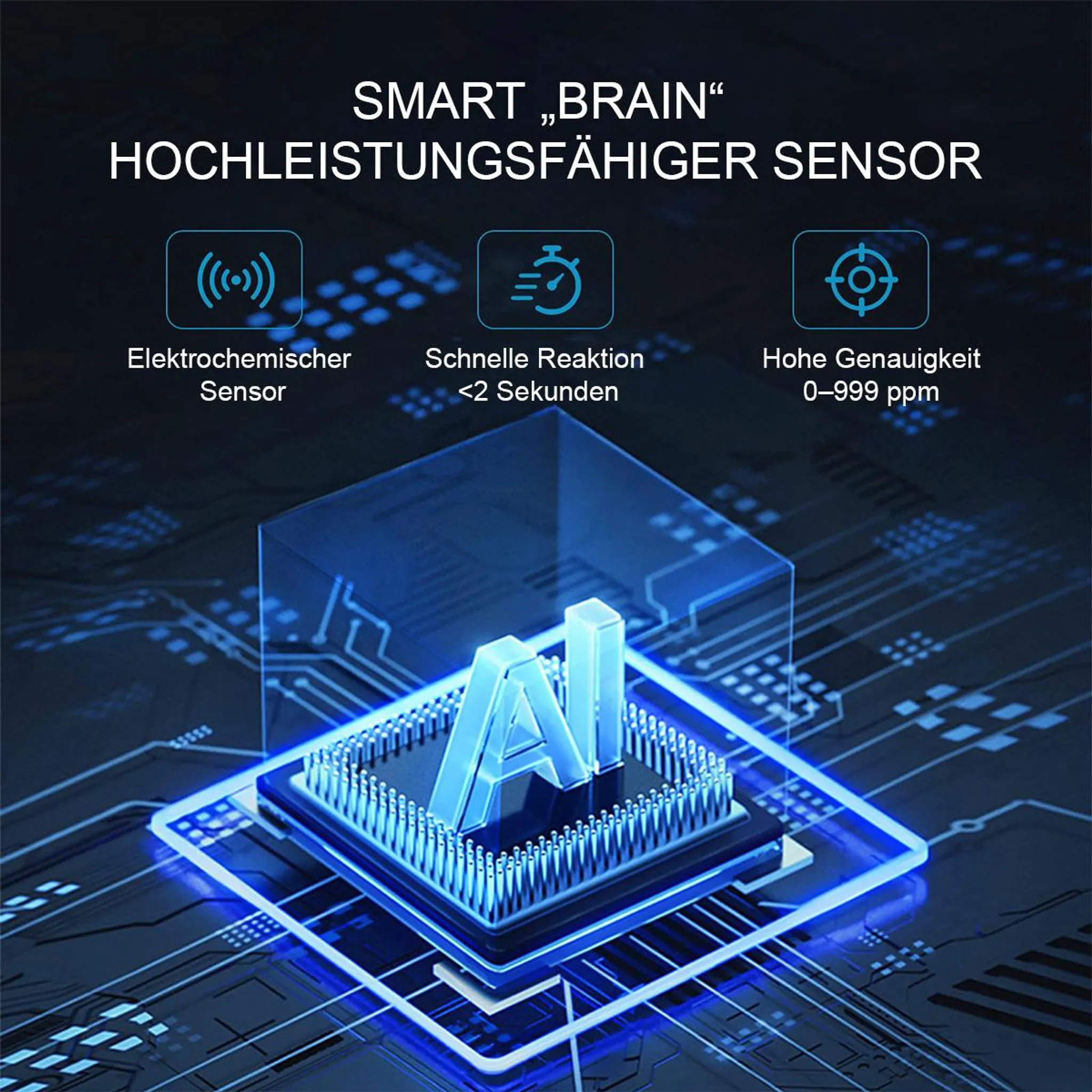 Ein "SMART BRAIN" Hochleistungssensor mit KI-Chip, Elektrochemie, schneller Reaktion und hoher Genauigkeit.