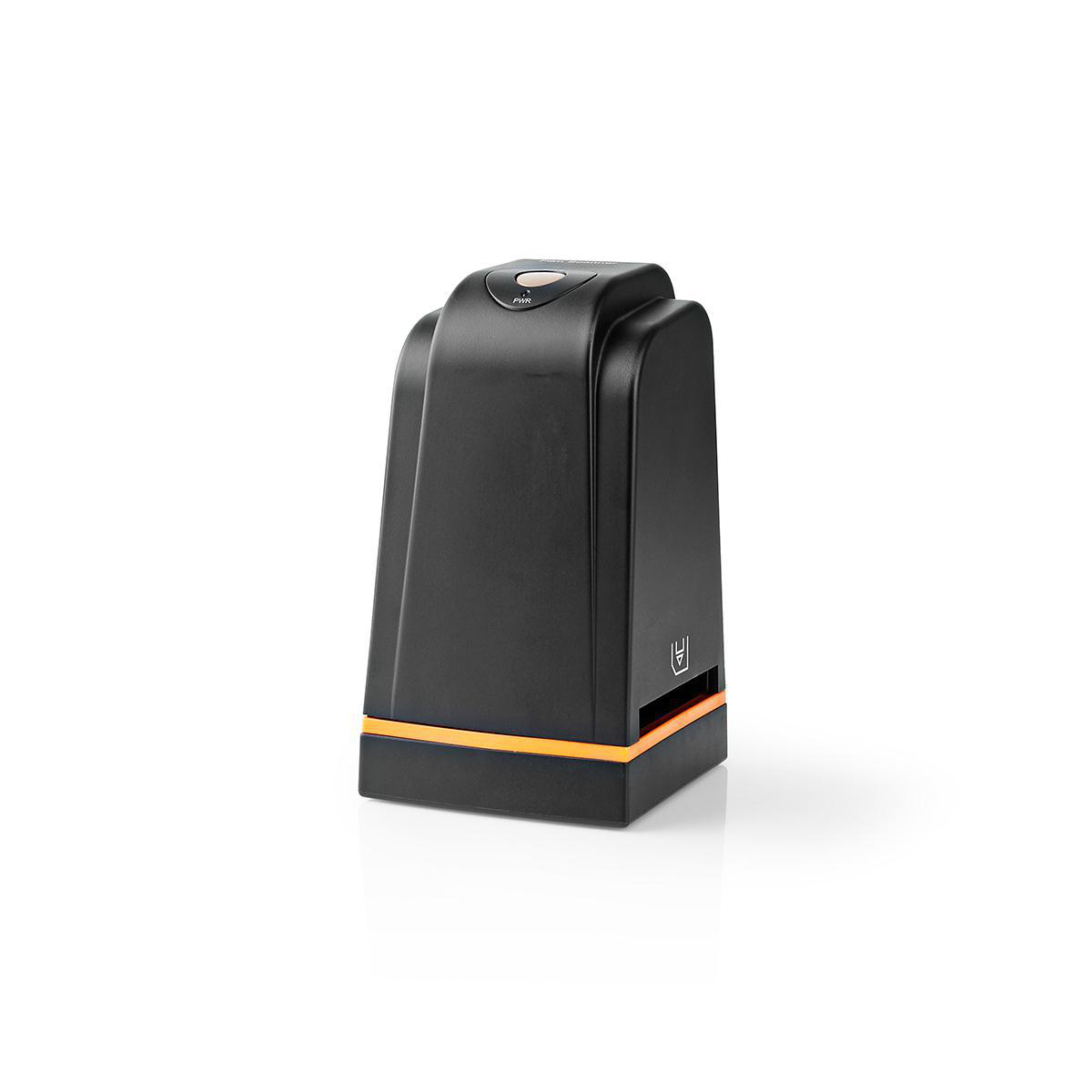 A black printer with an orange stripe and PWR indicator light.