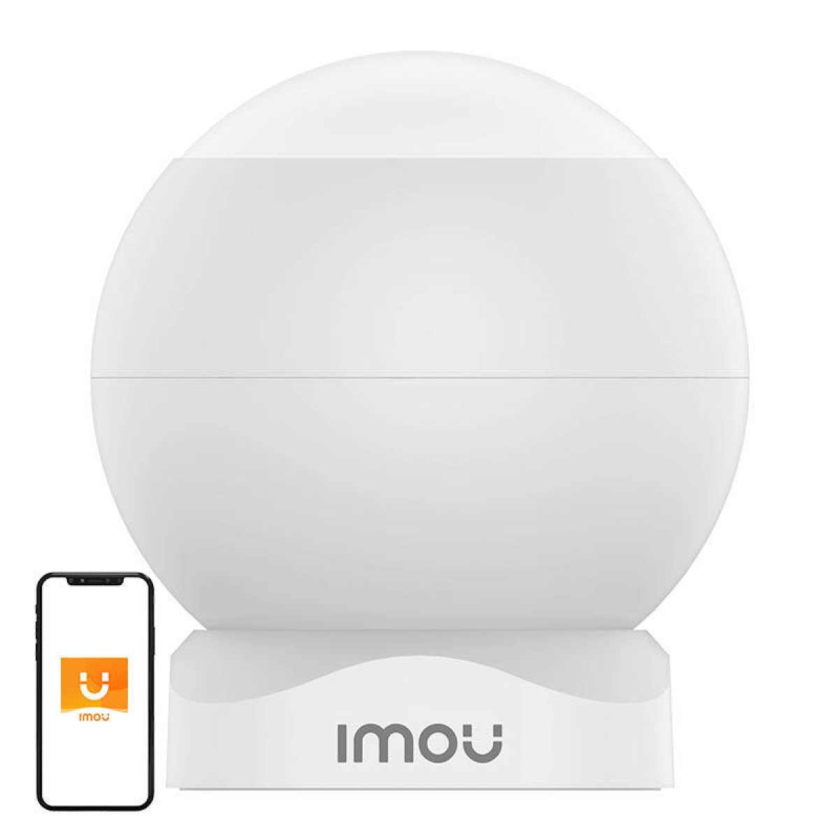 Ein weißer, kugelförmiger WLAN-Sicherheitsprotokoll mit einem Smartphone daneben.