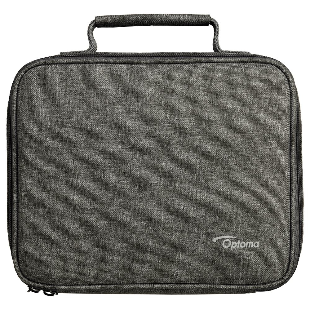 Szara torba transportowa z rączką i logo Optoma.