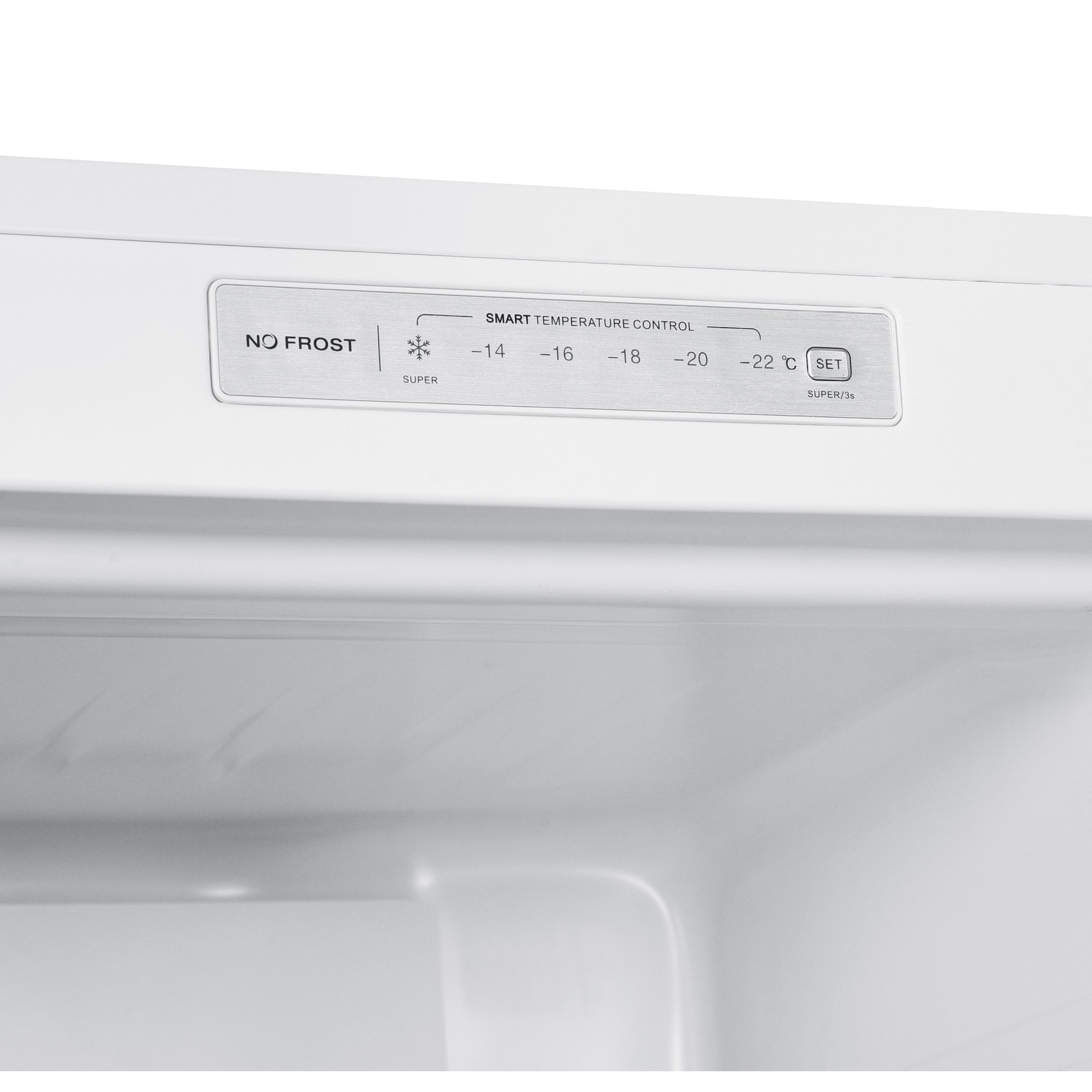 Kein Frost-Symbol, Temperaturregler mit Zahlen und "SET"-Taste.