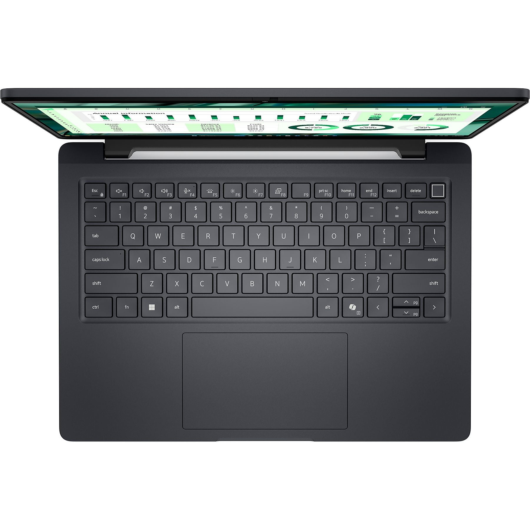 Laptop grigio scuro con schermo aperto, che mostra un foglio di calcolo.