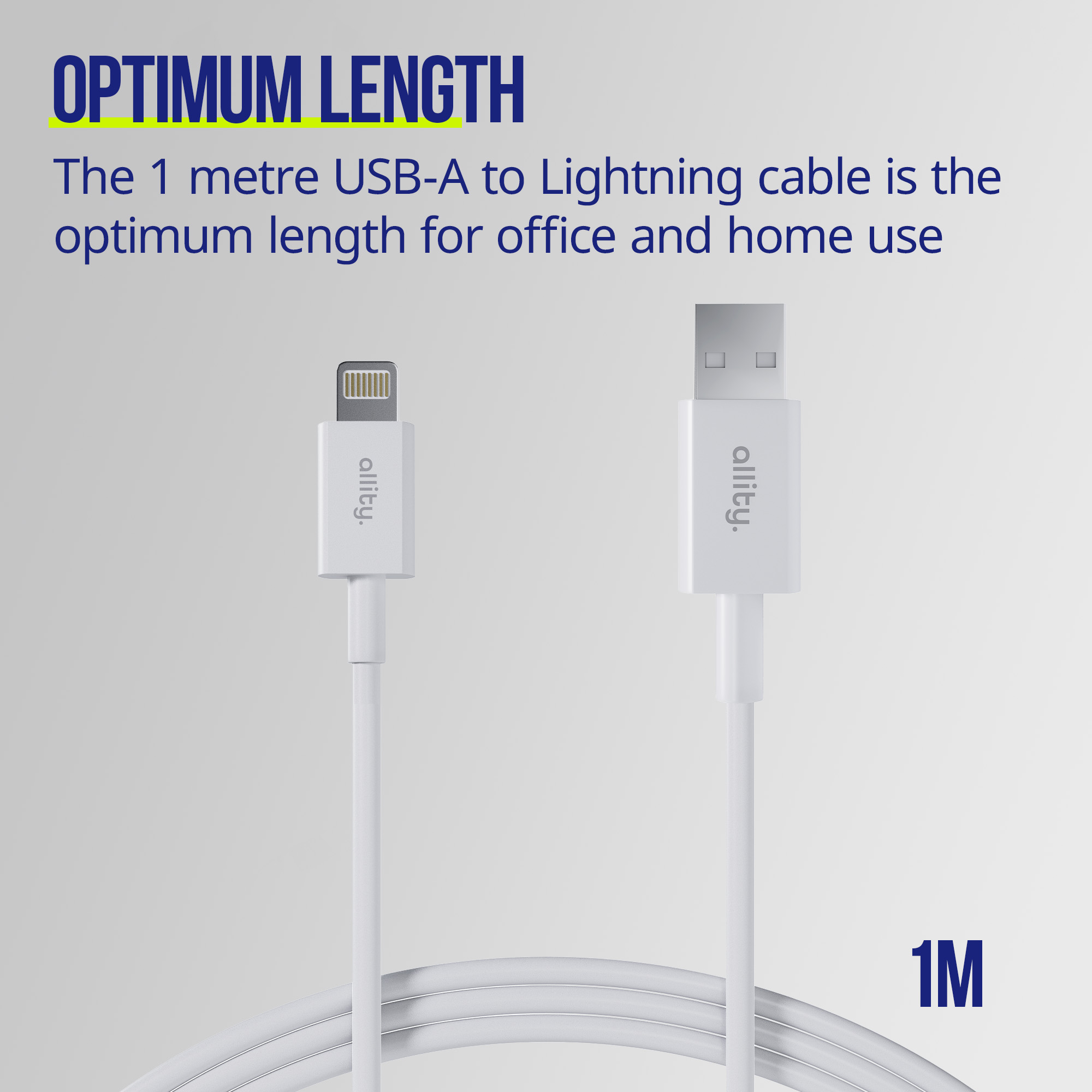 Un cavo bianco da USB-A a Lightning da 1m.