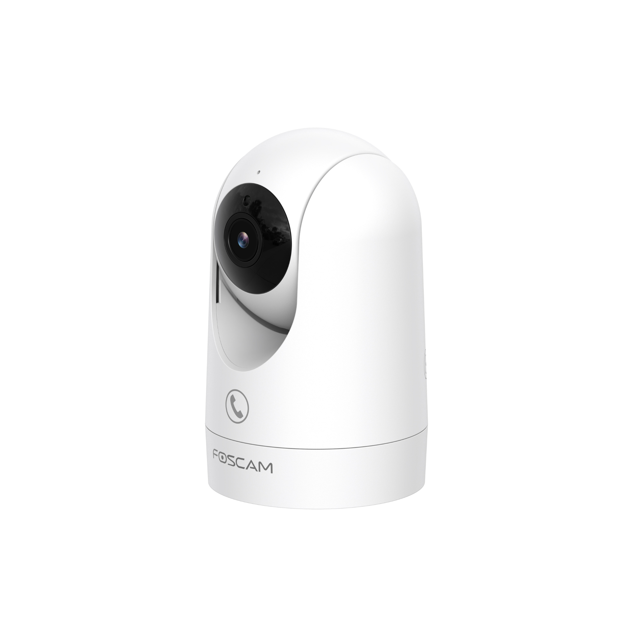 A white Foscam security PTZ camera cube with a black lens and a handset icon.