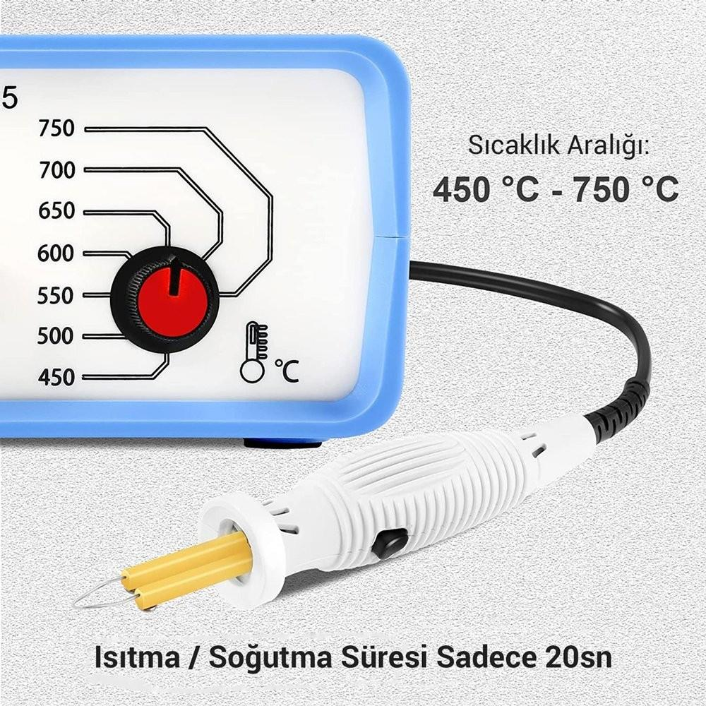 Sıcaklık ayarlı 450-750°C, kadranlı sıcak kesici.