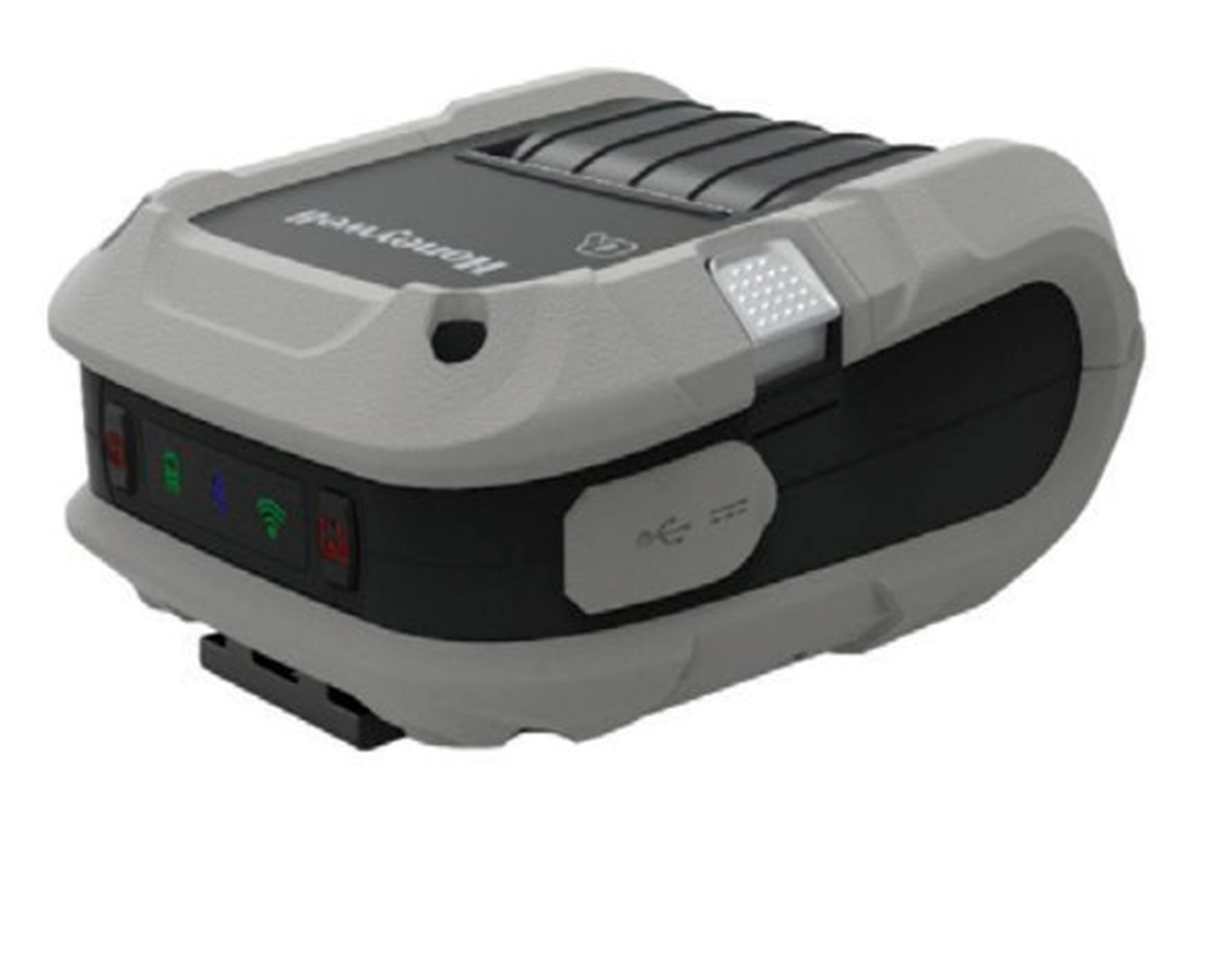 Imprimante mobile Honeywell grise et noire avec voyants et port USB.