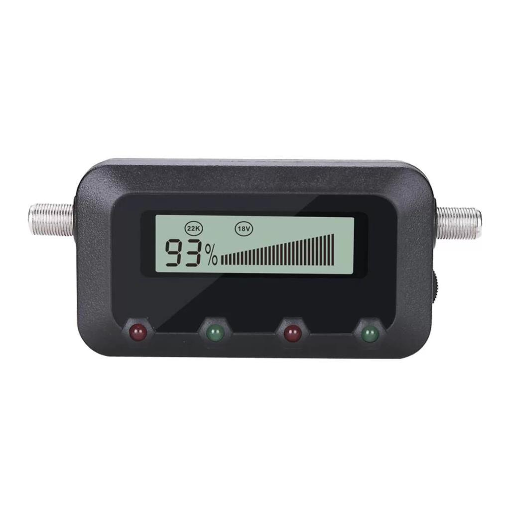 Siyah uydu sinyal bulucu cihaz, %93 gösteren LCD ekrana sahip.