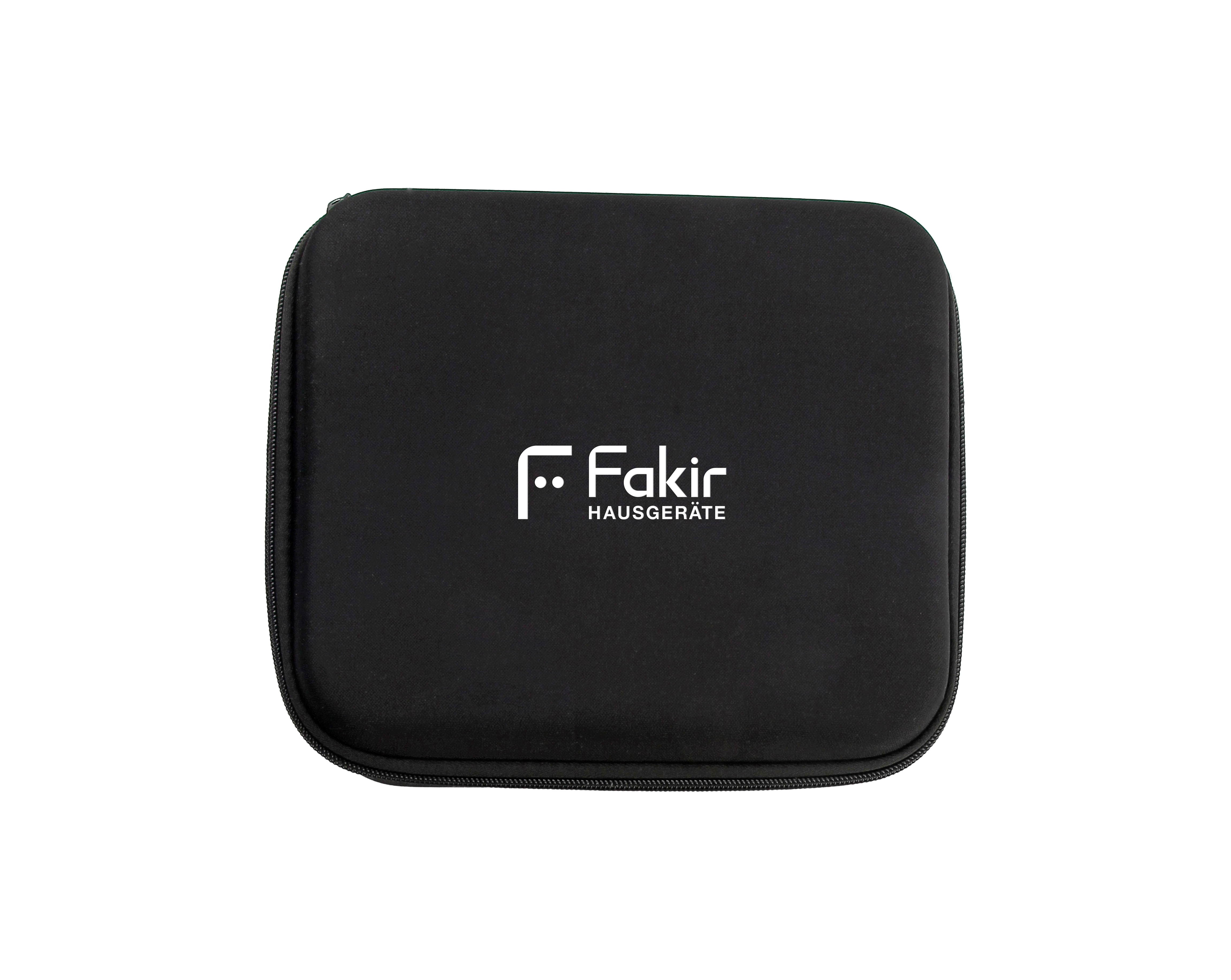 Schwarze Fakir Tasche mit Reißverschluss und Logo.