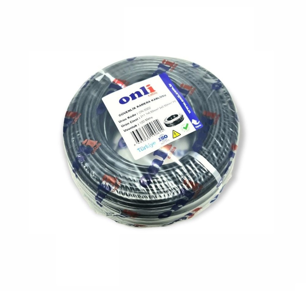 Etiketli makarada siyah kablo: 100m, 2+1 1x0.50mm² 2x0.50mm² PE, Onli Kablo.