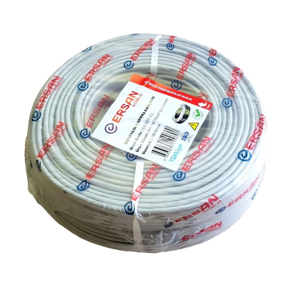ERSAN KABLO 2+1 0.50mm CU Bakır 100 Mt Güvenlik Kamera Kablosu