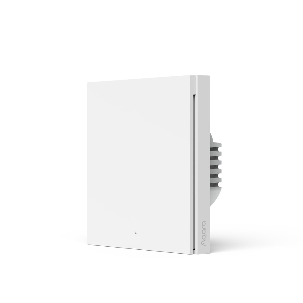 Un interruptor de pared blanco Aqara con parte trasera acanalada, sobre fondo blanco.