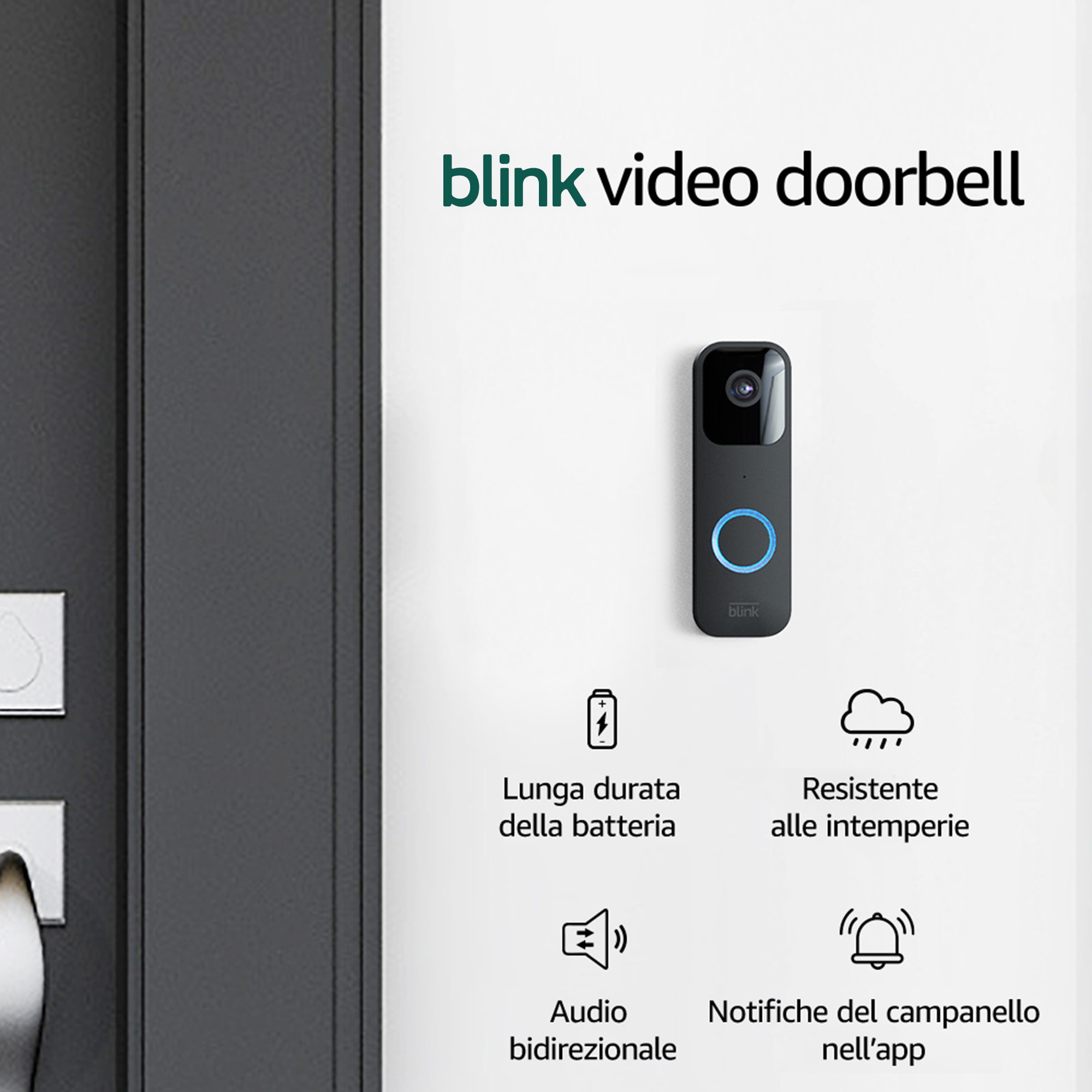 Blink Video Türklingel mit Batterie, Wetterfestigkeit, Zwei-Wege-Audio, App-Benachrichtigungen.