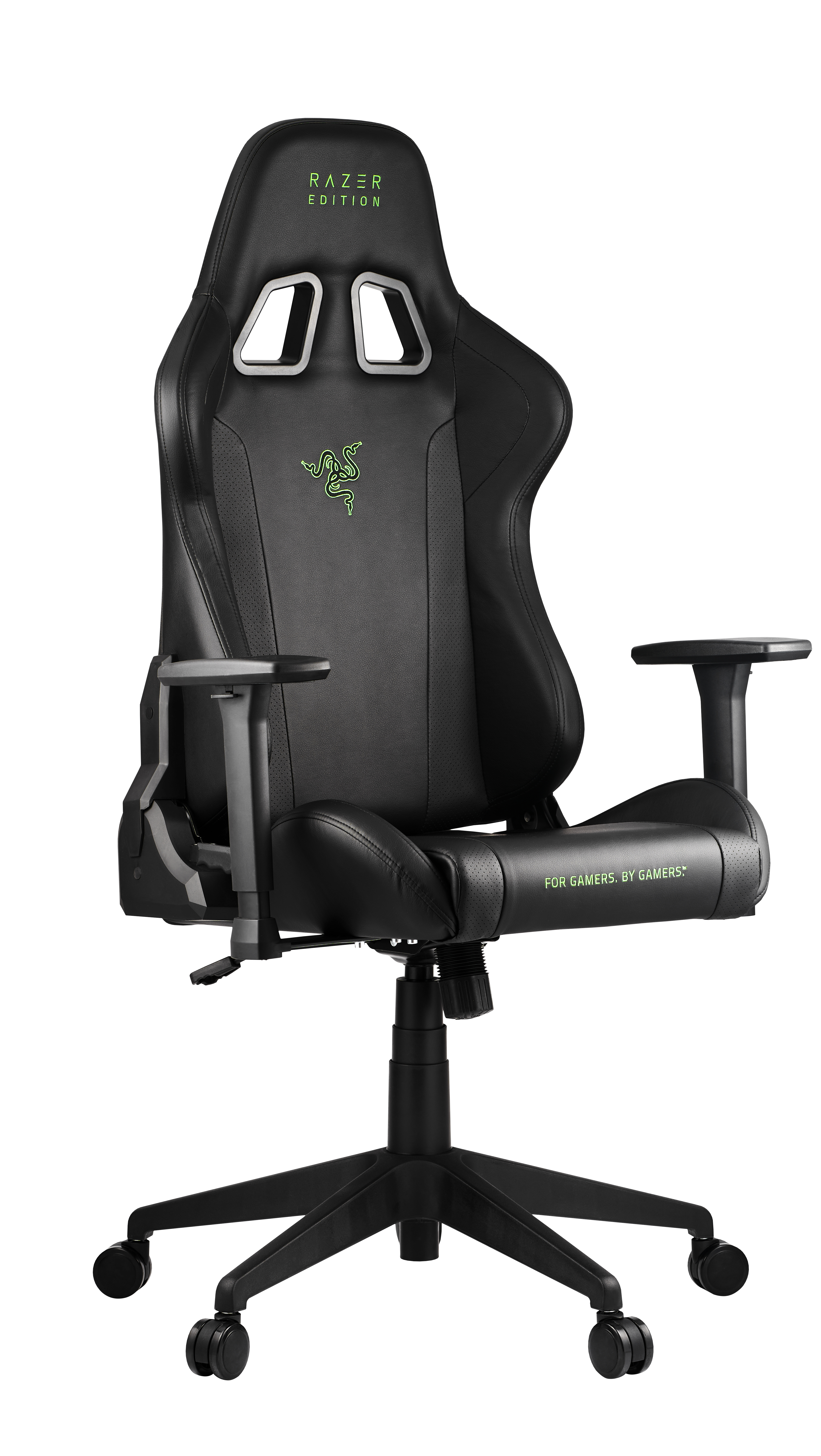 Zwarte Razer Edition gamestoel met groen logo en tekst.