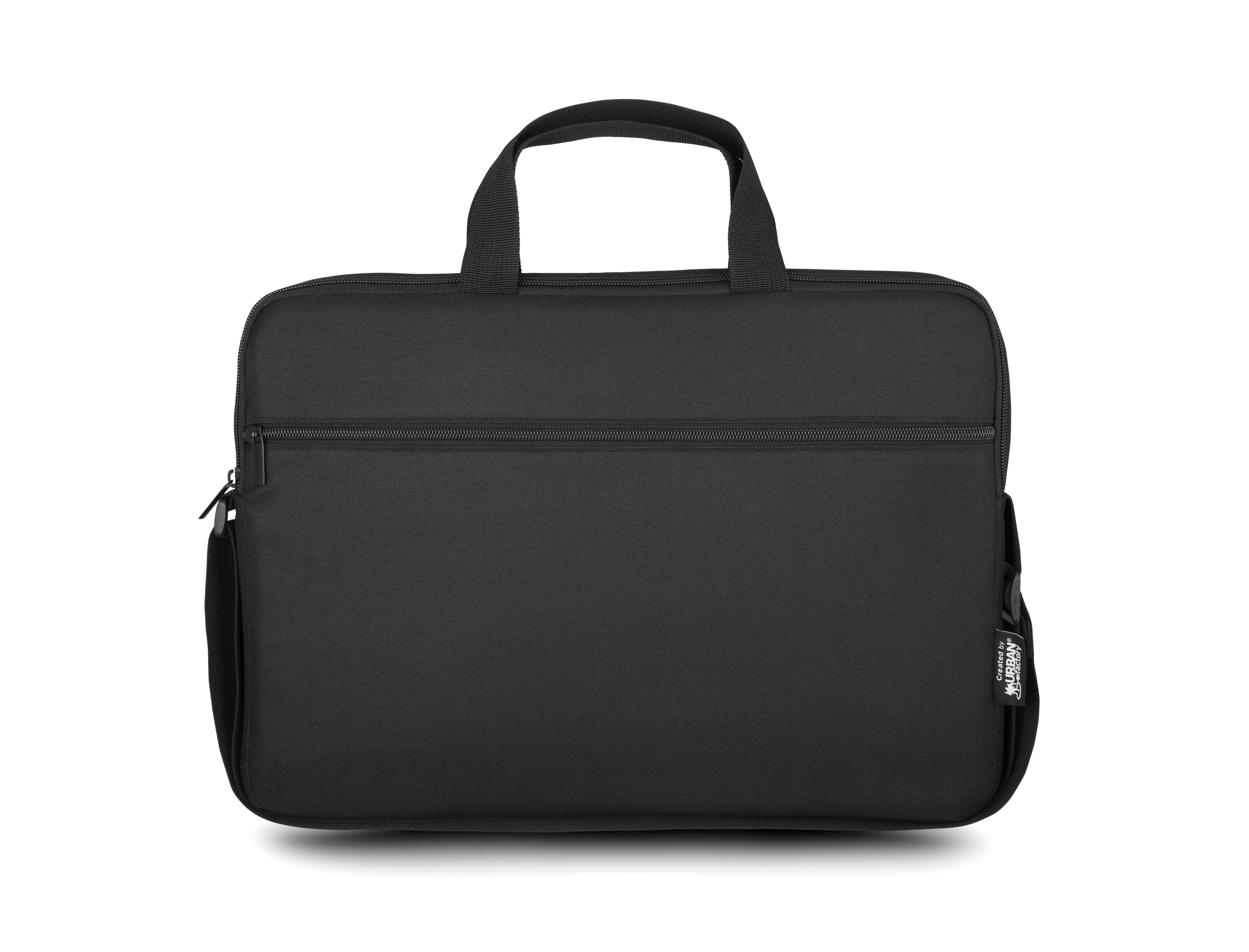 Schwarze Laptoptasche mit zwei Griffen und Reißverschlussfach.