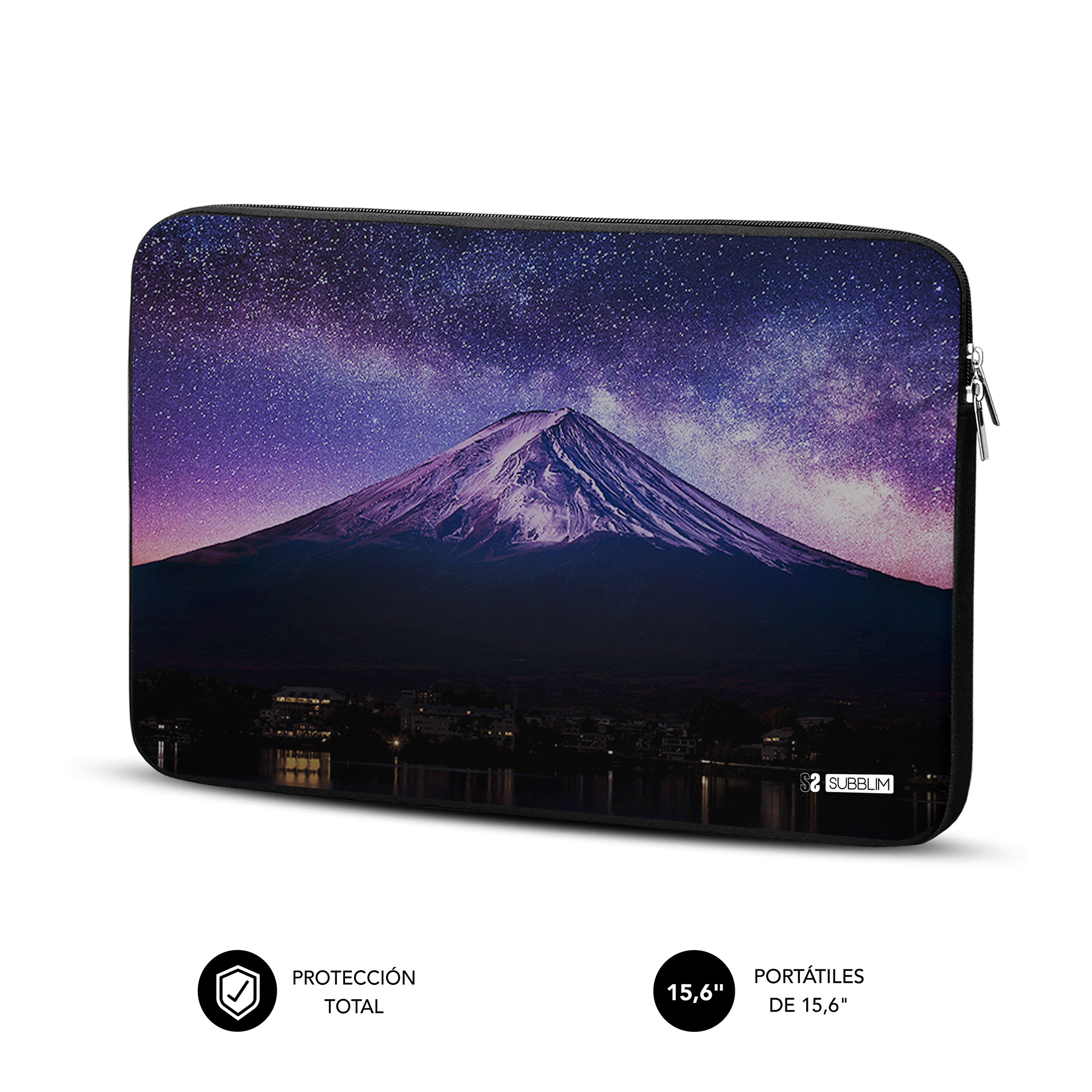 Funda para portátil con diseño de montaña y cielo estrellado