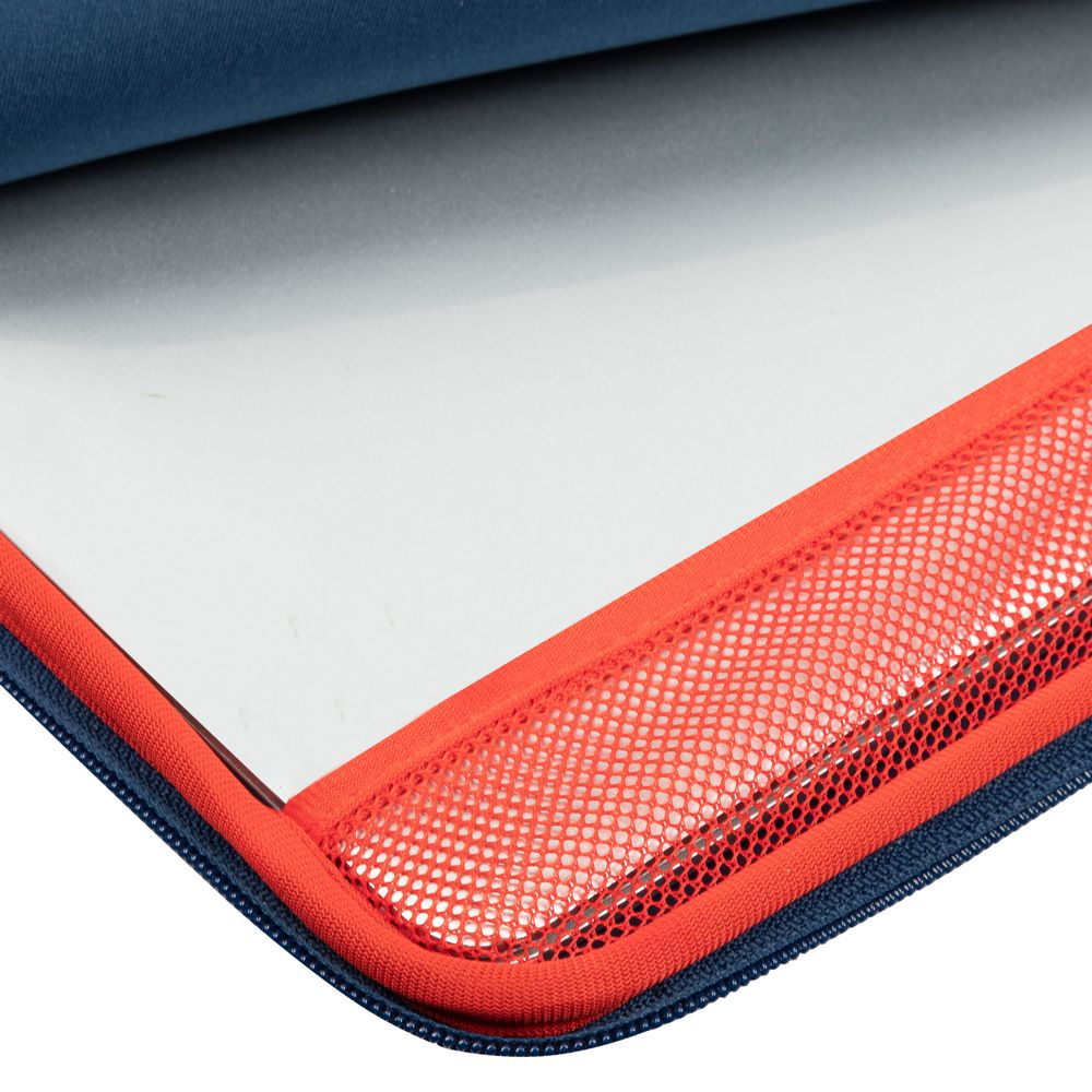 Raccoglitore blu e arancione con inserto in rete.
