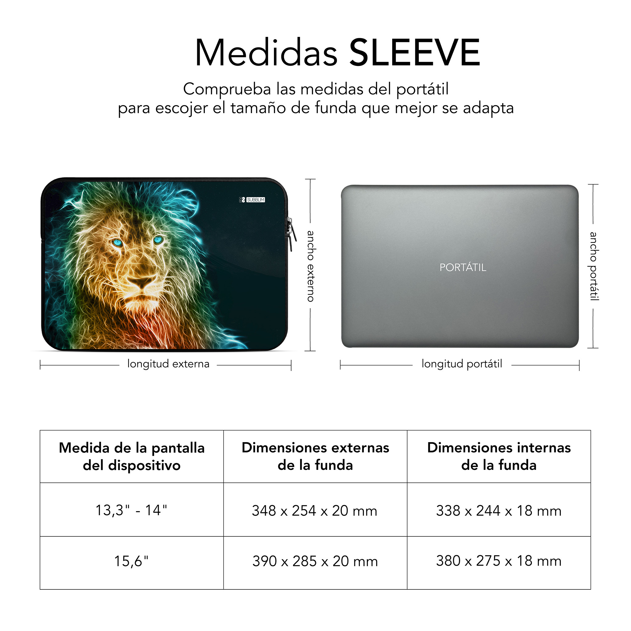 Illustrazione di un leone su una custodia per laptop accanto a un laptop grigio.