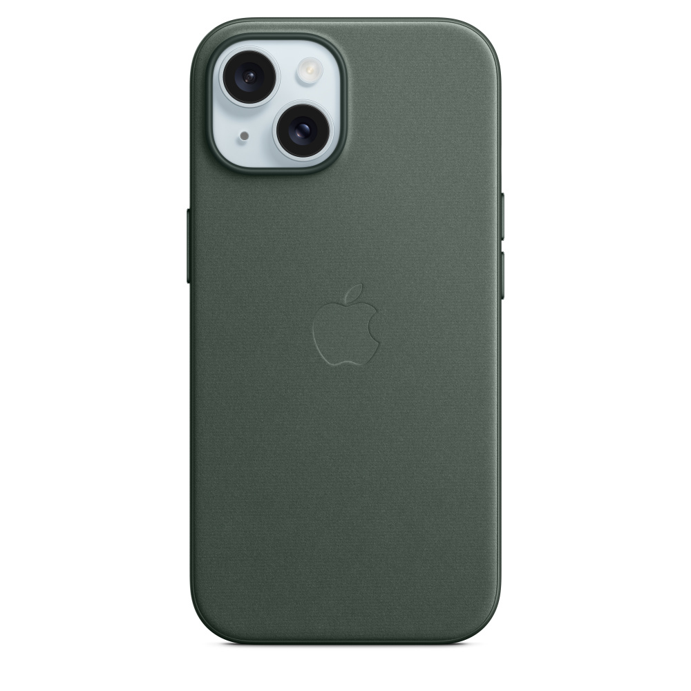 Coque de téléphone vert foncé avec logo Apple et deux objectifs.