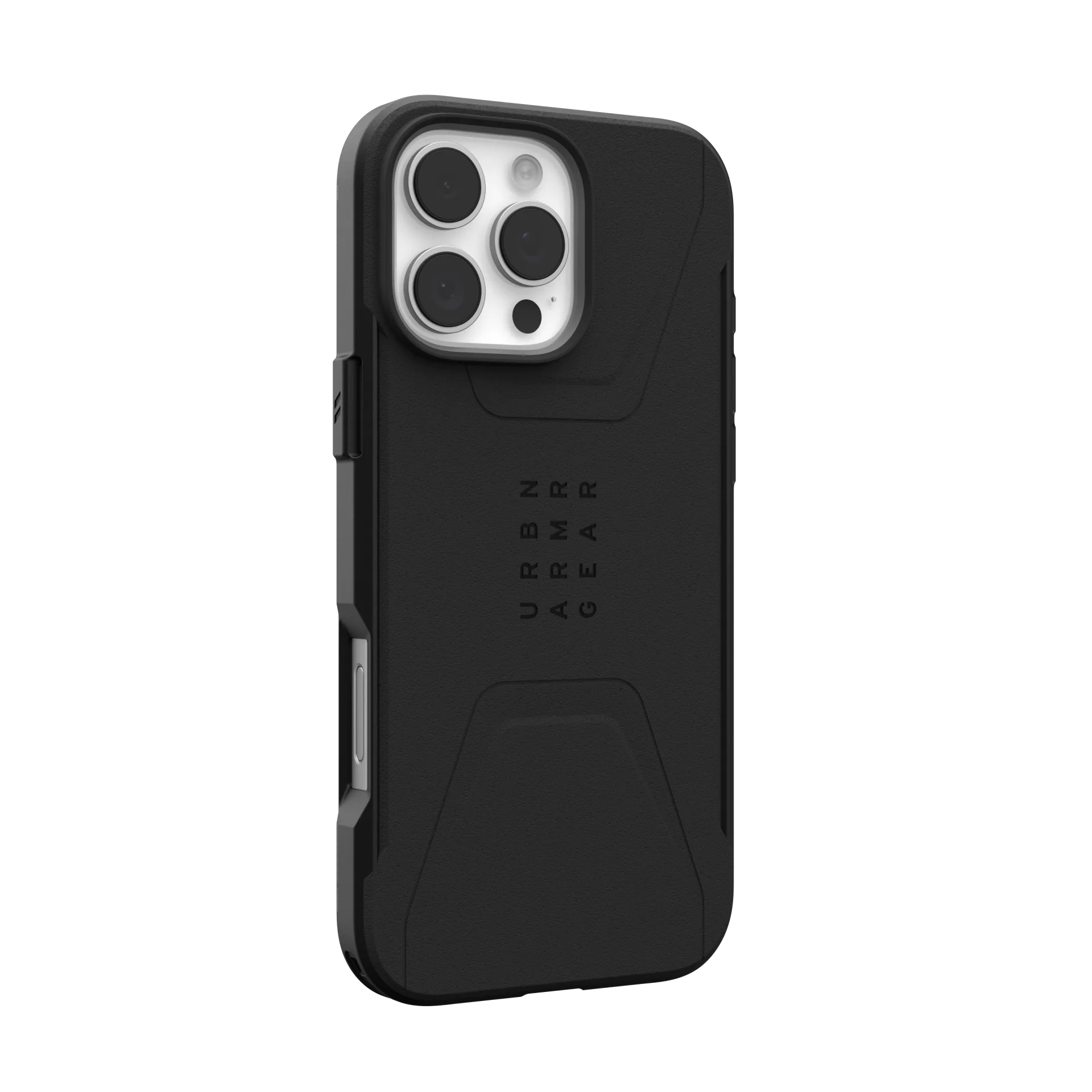 Schwarzes iPhone-Schutzhülle mit dreifacher Kameraöffnung und Textur.
