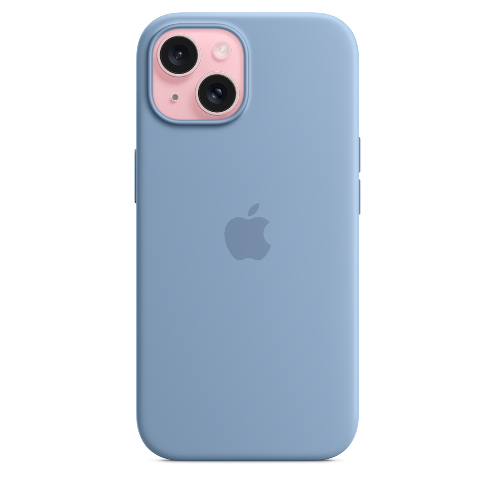 A blue iPhone case with two cameras and the Apple logo.