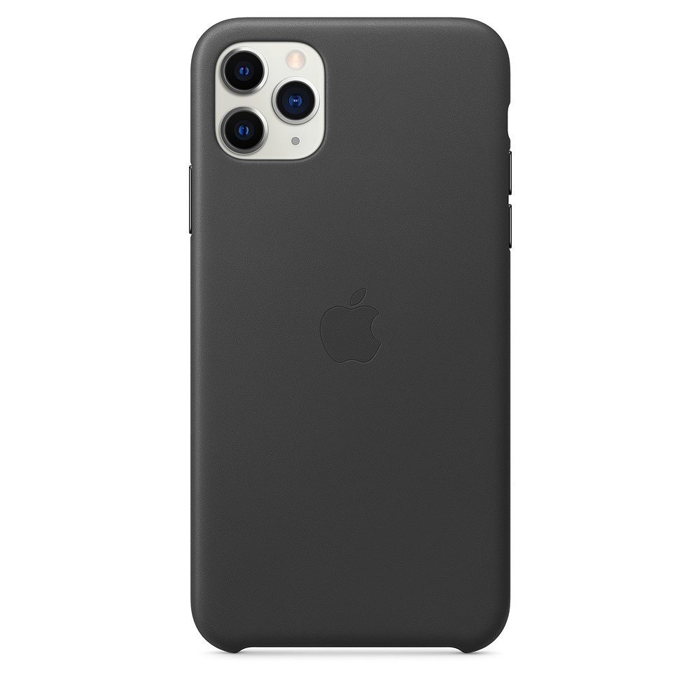 Donkergrijs telefoonhoesje met Apple logo en cameramodule.