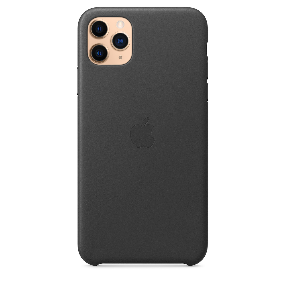 Donkergrijs telefoonhoesje met Apple-logo en camera-uitsparing.