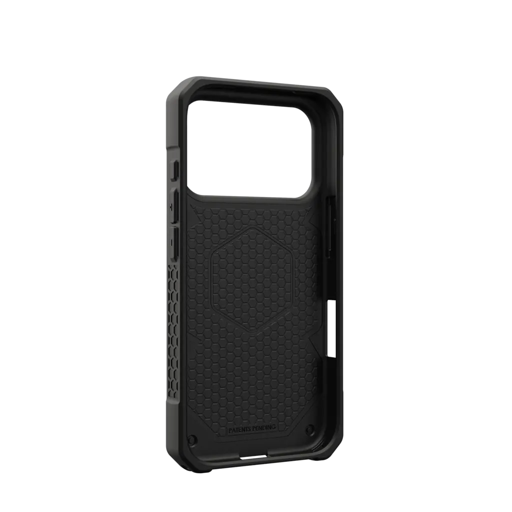 Czarna, wytrzymała obudowa na telefon z wewnętrznym wzorem plastra miodu.