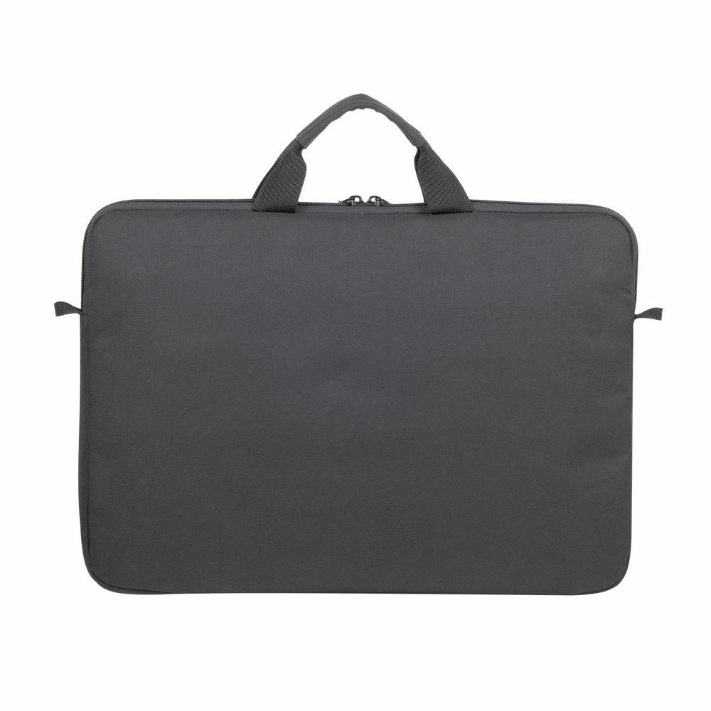 Borsa portatile grigio scuro con due manici e cerniera.