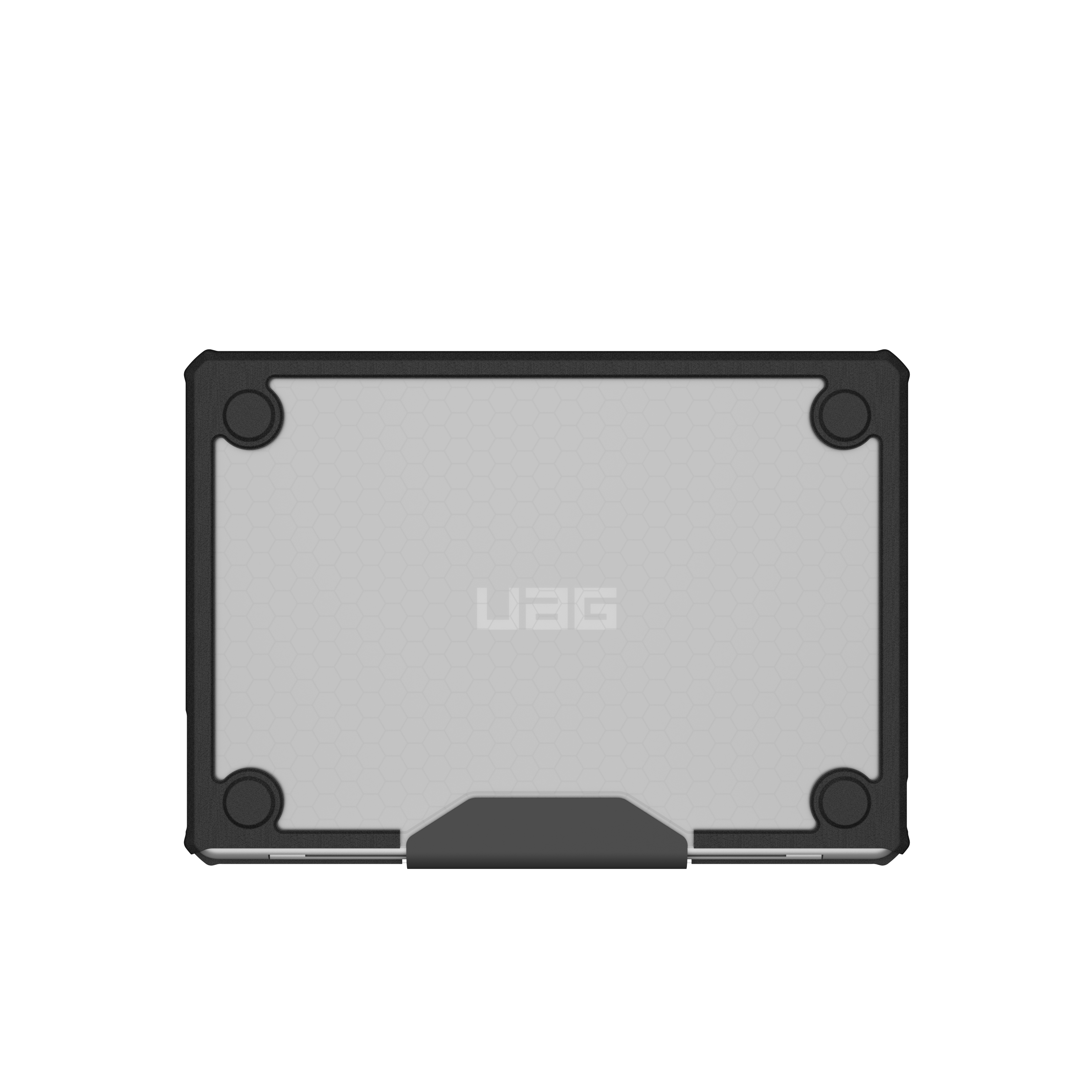 Czarne etui na tablet z wzorem plastra miodu i logo UAG.