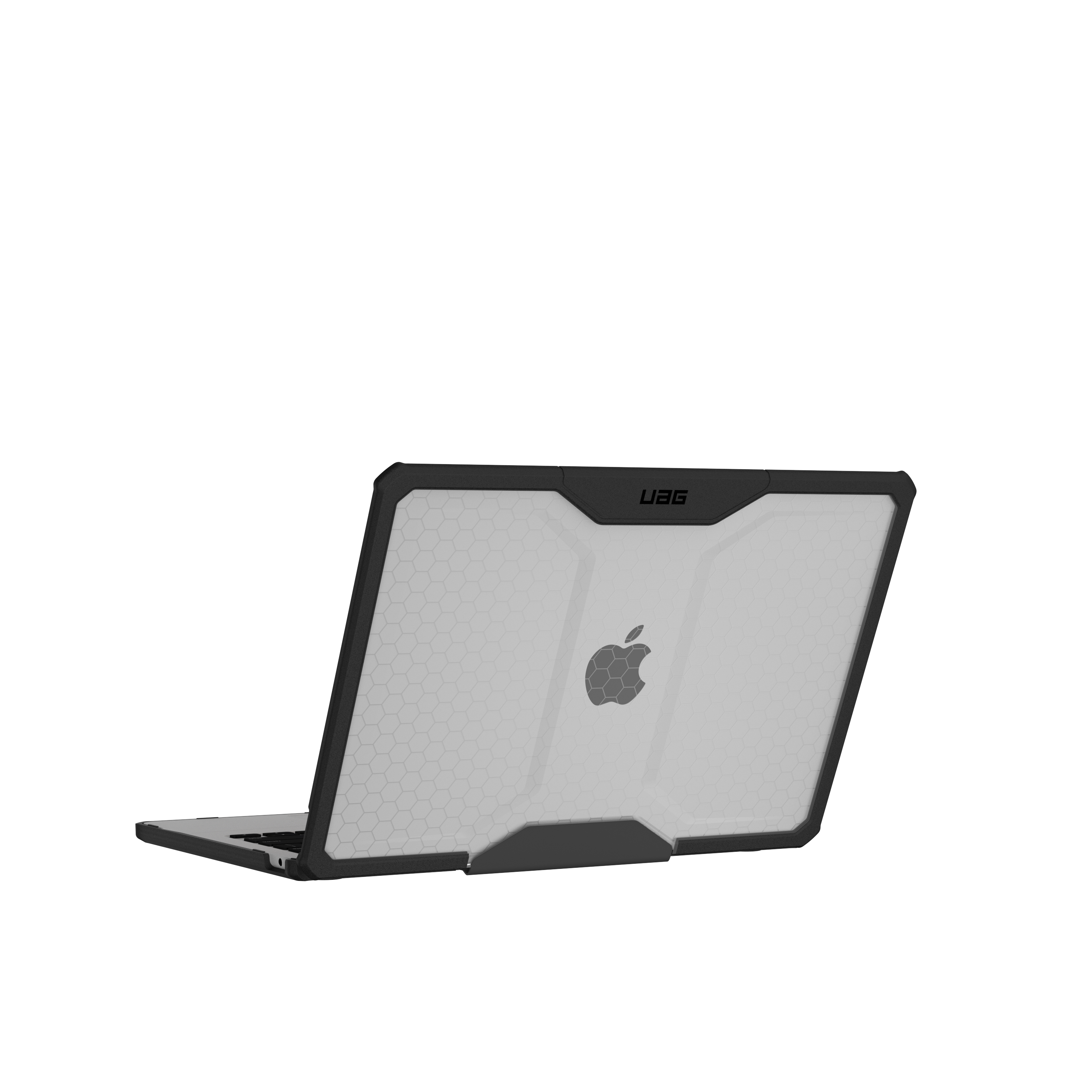Czarna obudowa na laptopa z logo Apple z tyłu.