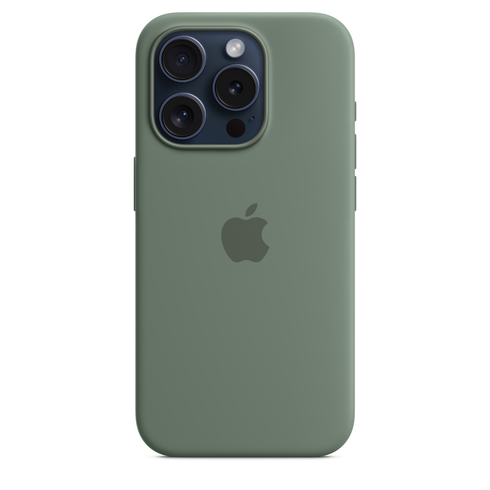 Green iPhone case with Apple logo and triple camera on a white background.