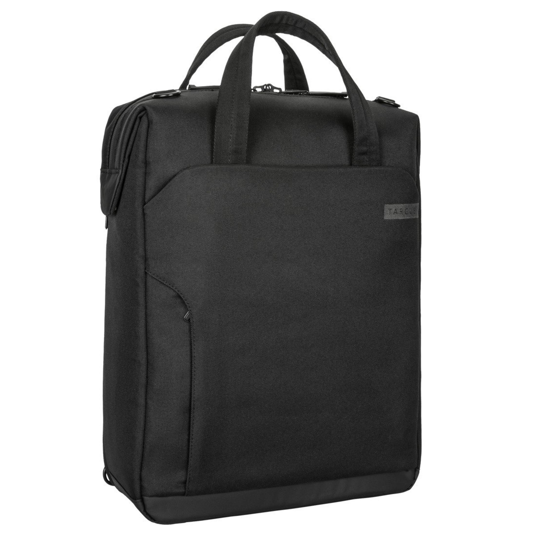 Schwarze Laptoptasche mit Tragegriffen und einem Targus-Logo.