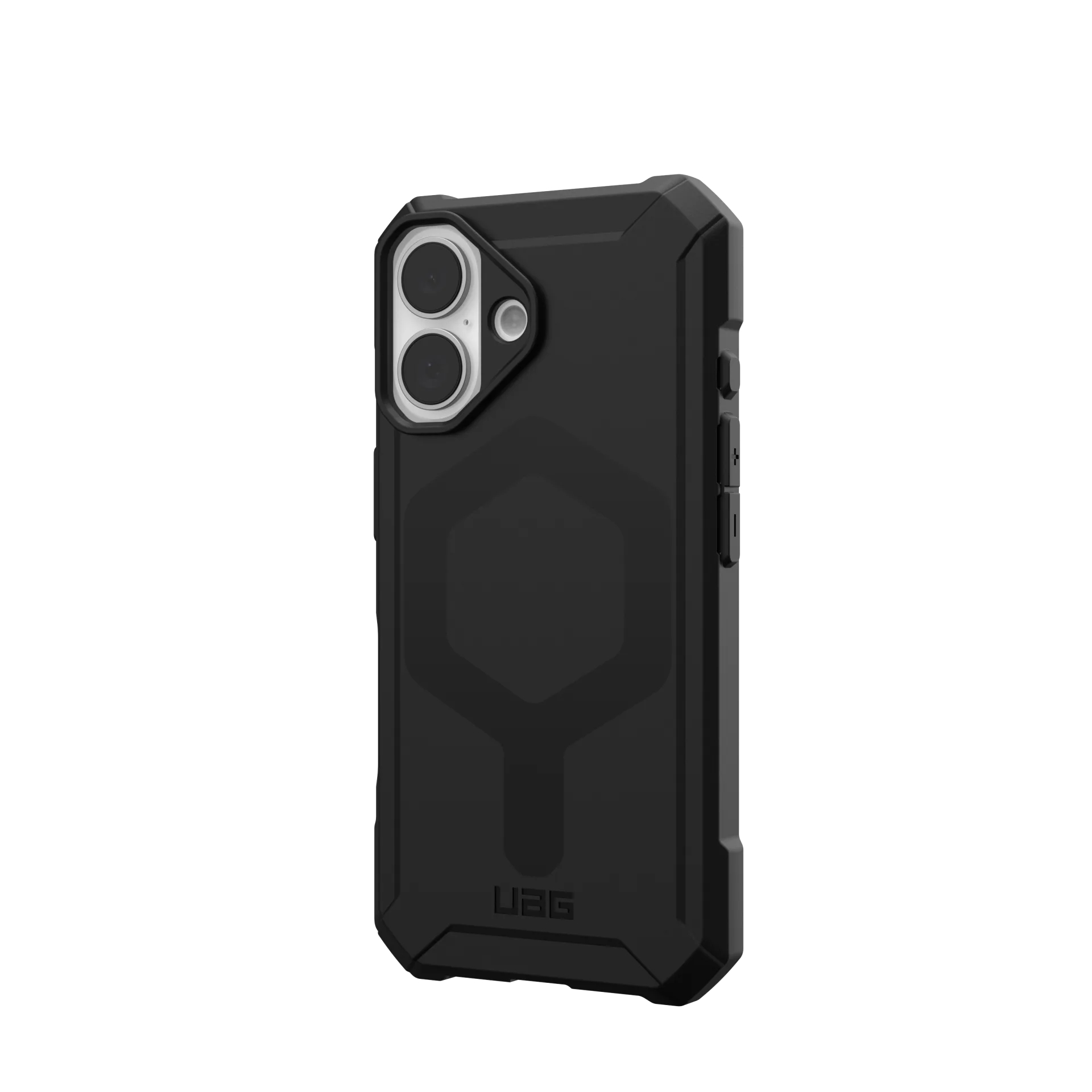 Black phone case with two camera lenses and a flash.