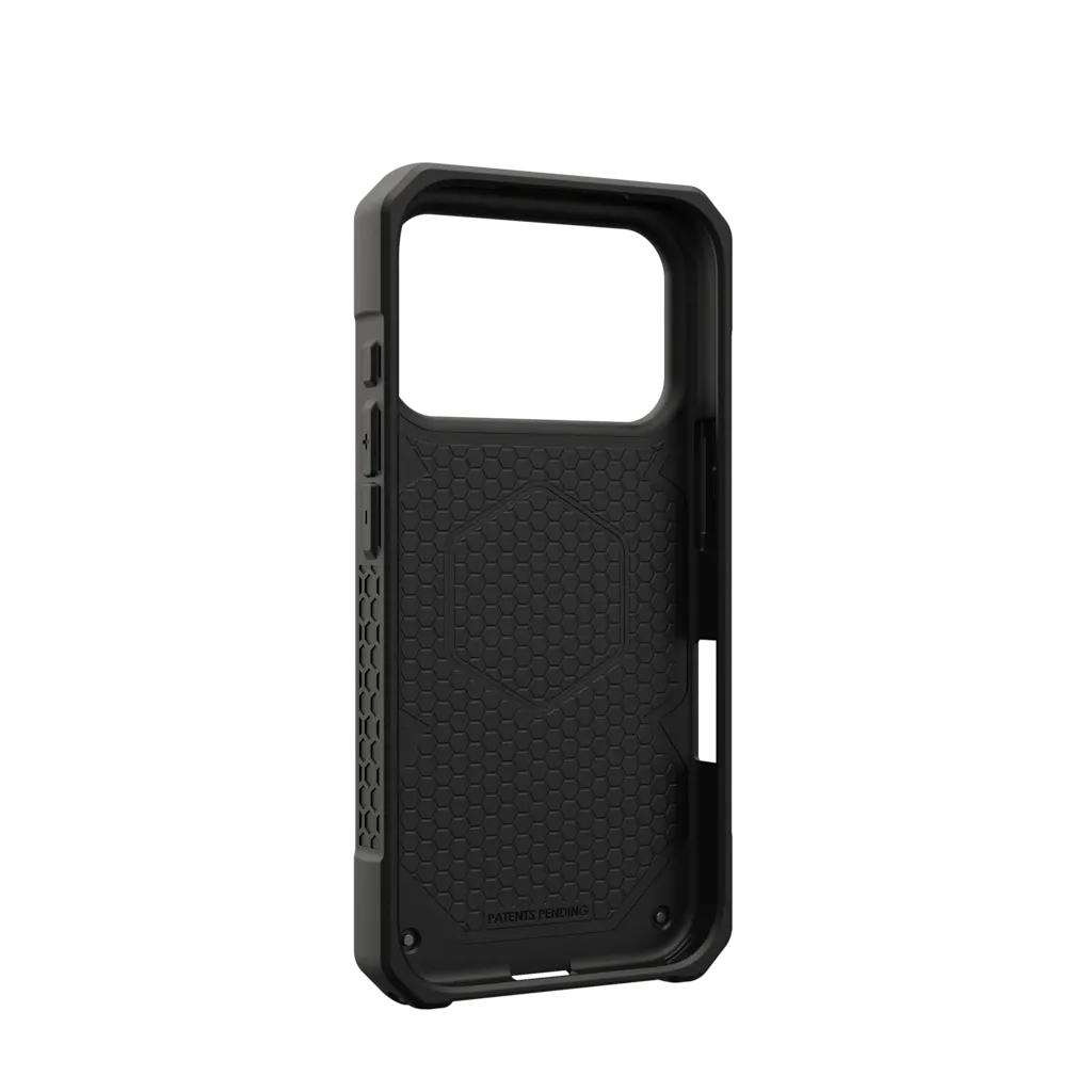 Czarne etui na telefon z wewnętrznym wzorem plastra miodu.