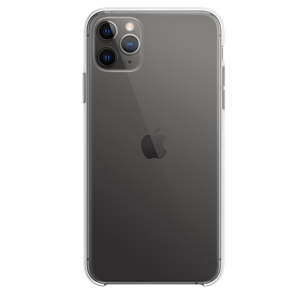 Ein iPhone mit drei Kameras auf der Rückseite, das Apple-Logo und ein durchsichtiger Kasten.